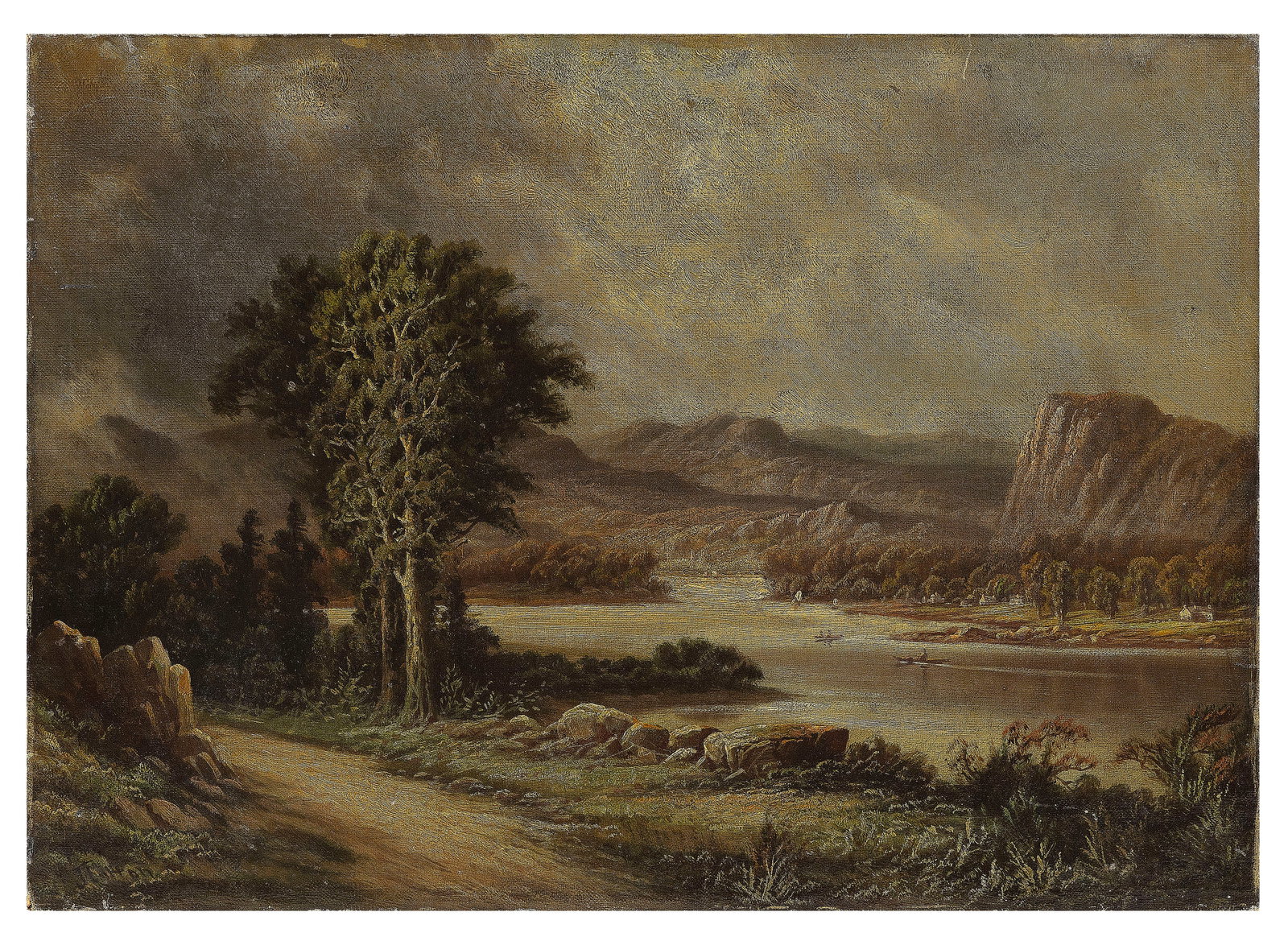AMERICAN SCHOOL (19th Century,), "Somes Sound, Mount Desert"., Oil on canvas, 13.5" x 19". Unframed. (1 of 2)