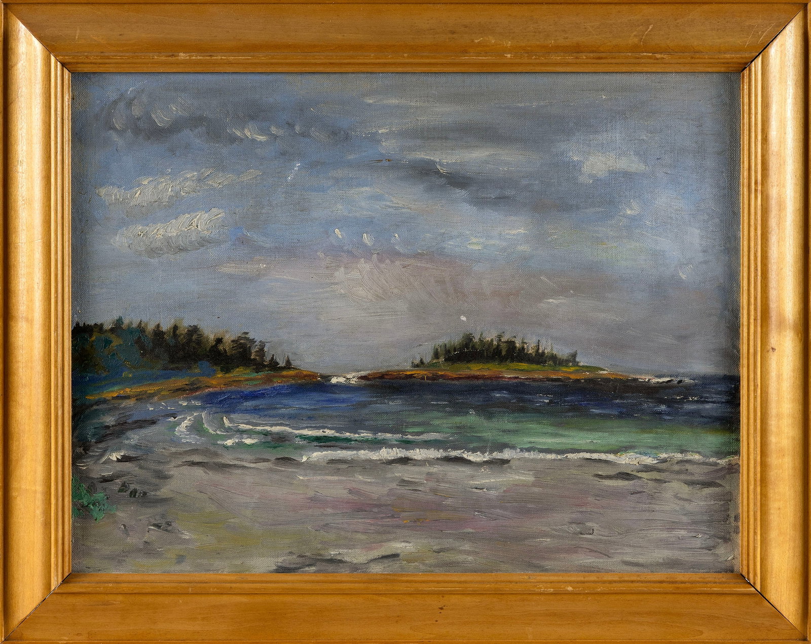 GEORGE NORTON NORTHROP (New York/Arizona, 1940-2017), "Beach at Goose Rocks"., Oil on canvas board,: GEORGE NORTON NORTHROP New York/Arizona, 1940-2017 "Beach at Goose Rocks". Signed lower right. Titled verso. Oil on canvas board, 12" x 16". Framed 15" x 19".