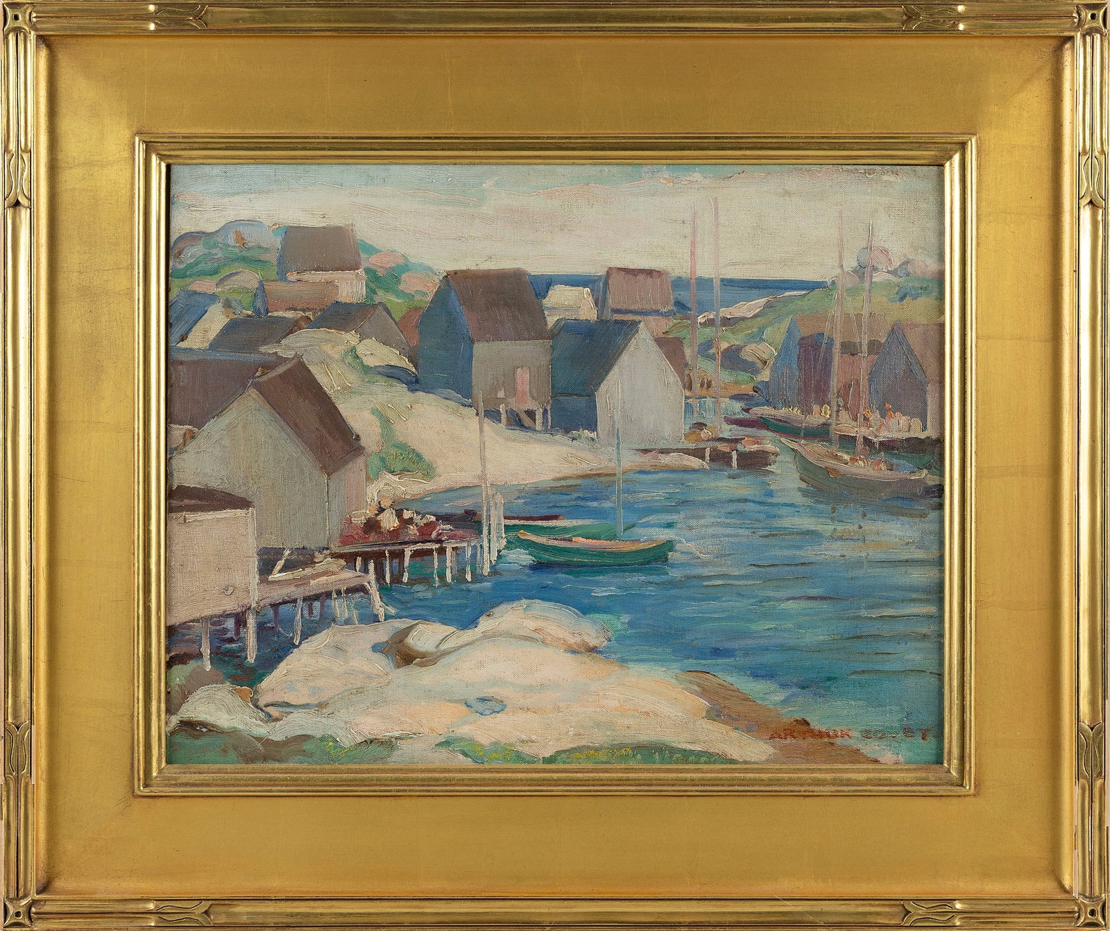 ARTHUR SINCLAIR COVEY (Illinois/Kansas, 1877-1960), "Peggy's Cove, Nova Scotia"., Oil on board, 14" (1 of 2)