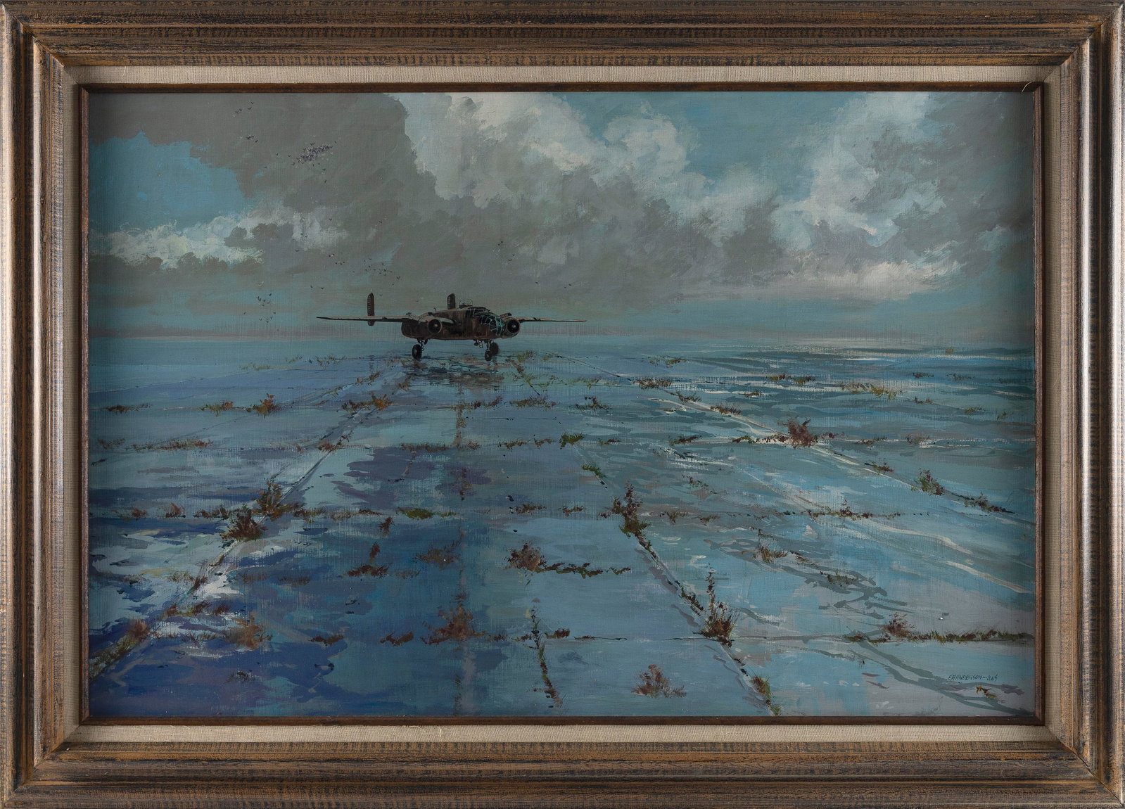 EDWARD ARTHUR ANDERSON (Connecticut/Illinois, 1923-2005), B24 on a runway., Oil on masonite, 24" x (1 of 2)