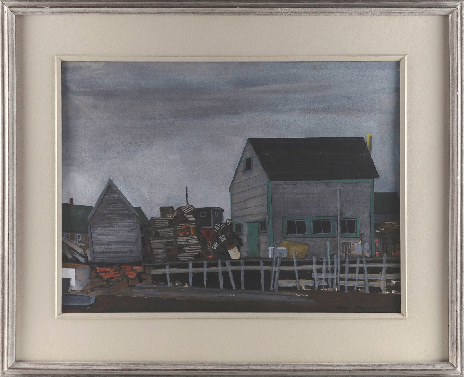 MORRIS ATKINSON BLACKBURN (Maine/Pennsylvania/New Mexico, 1902-1979), Pier scene., Gouache on board, (1 of 2)