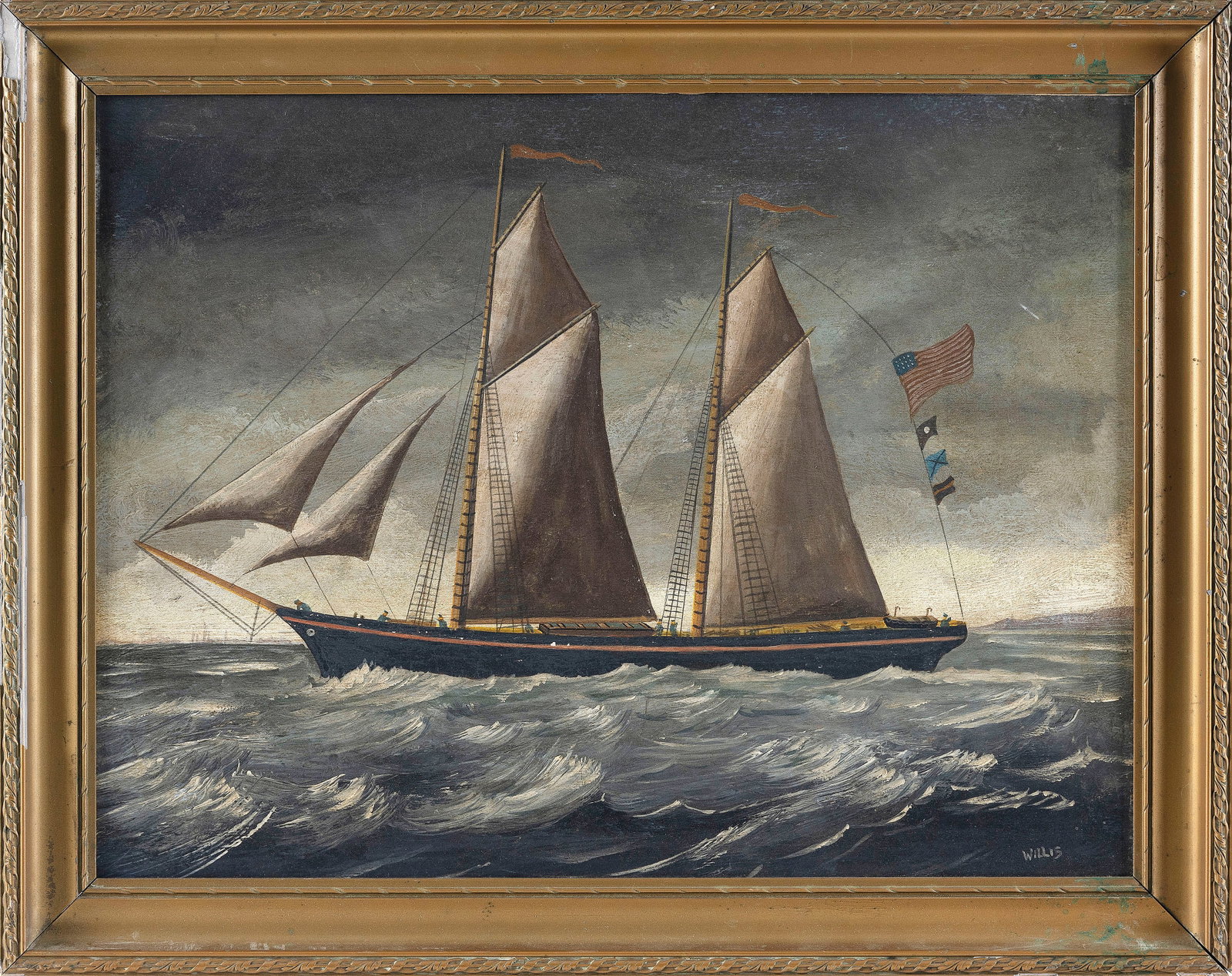 AMERICAN SCHOOL (Early 20th Century,), Ship portrait., Oil on board, 15" x 20". Framed 18.5" x (1 of 2)