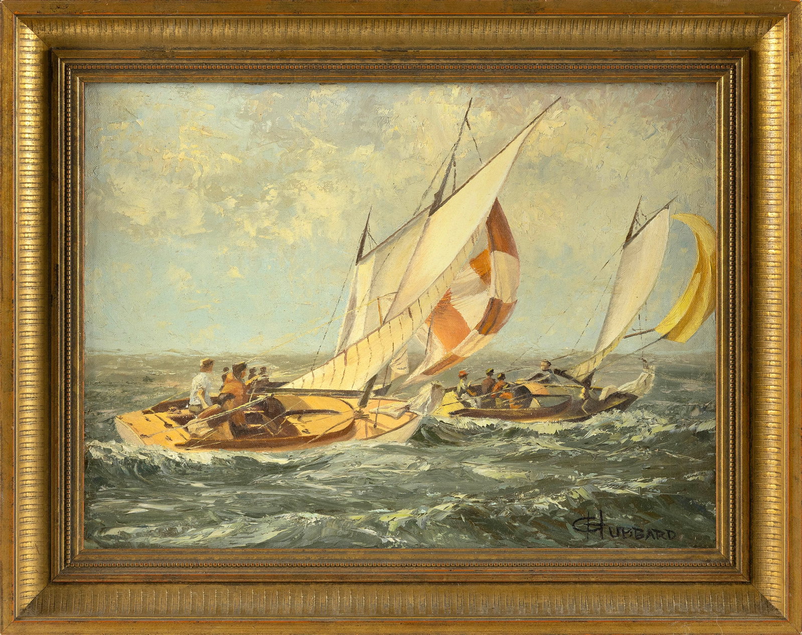 CHARLES DANIEL HUBBARD (Connecticut/New Jersey, 1876-1951), Yachting scene., Oil on canvas board, (1 of 2)