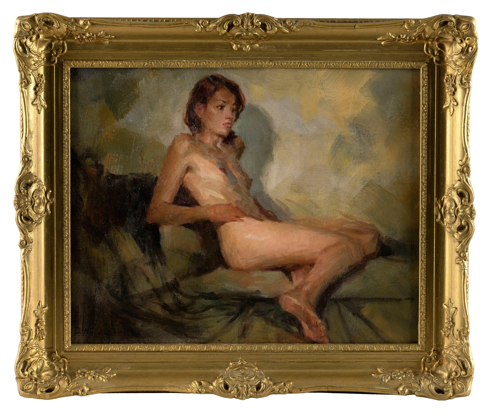 DAVID WU JECT-KEY (China/New York/Canada, 1890-1968), Seated nude., Oil on board, 16" x 20". Framed: DAVID WU JECT-KEY China/New York/Canada, 1890-1968 Seated nude. Signed lower left "D. Wu Ject-Key". Oil on board, 16" x 20". Framed 21" x 25".