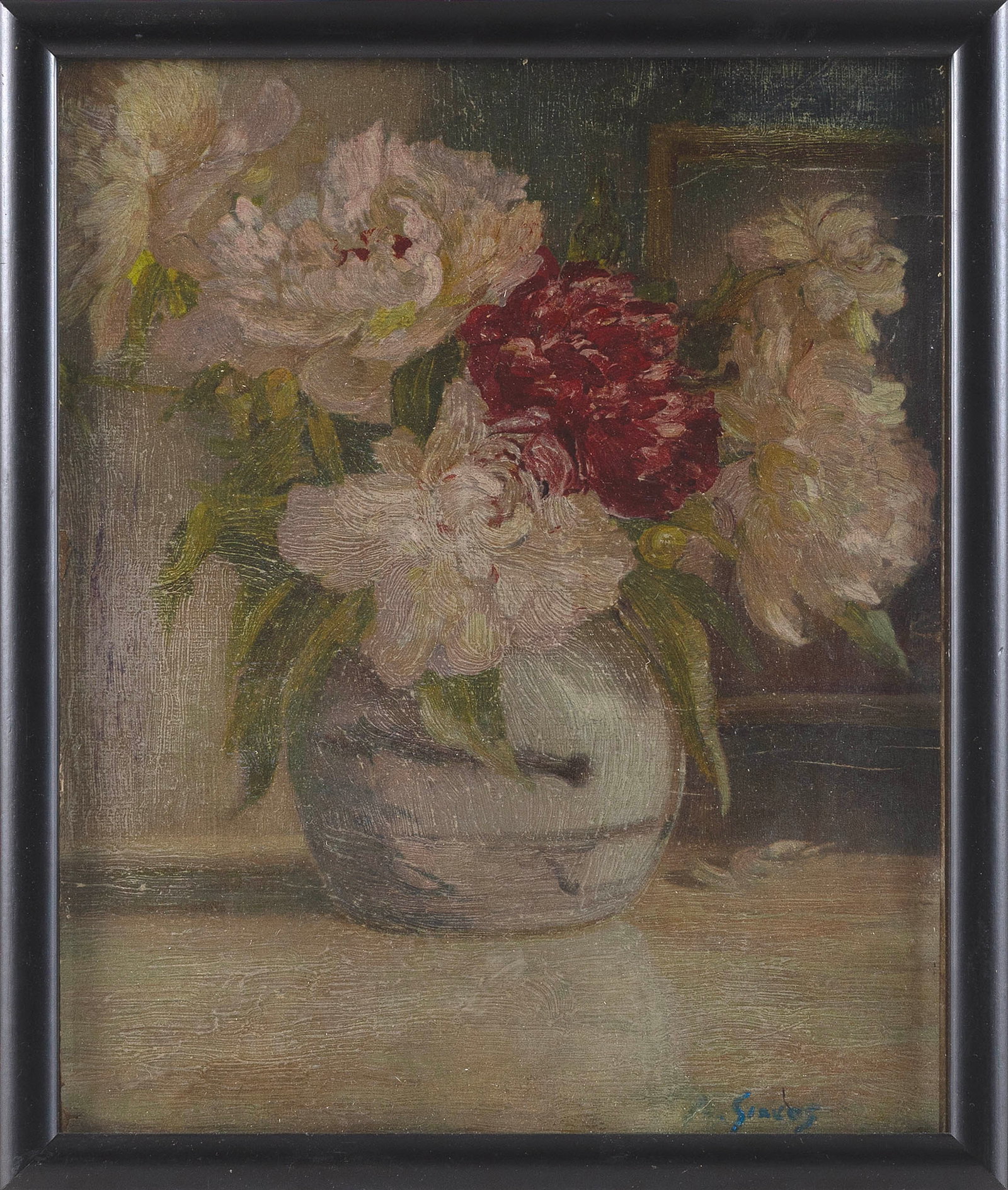 ABBOTT FULLER GRAVES (Massachusetts/Maine, 1859-1936), Still life of peonies., Oil on board, 11" x (1 of 1)