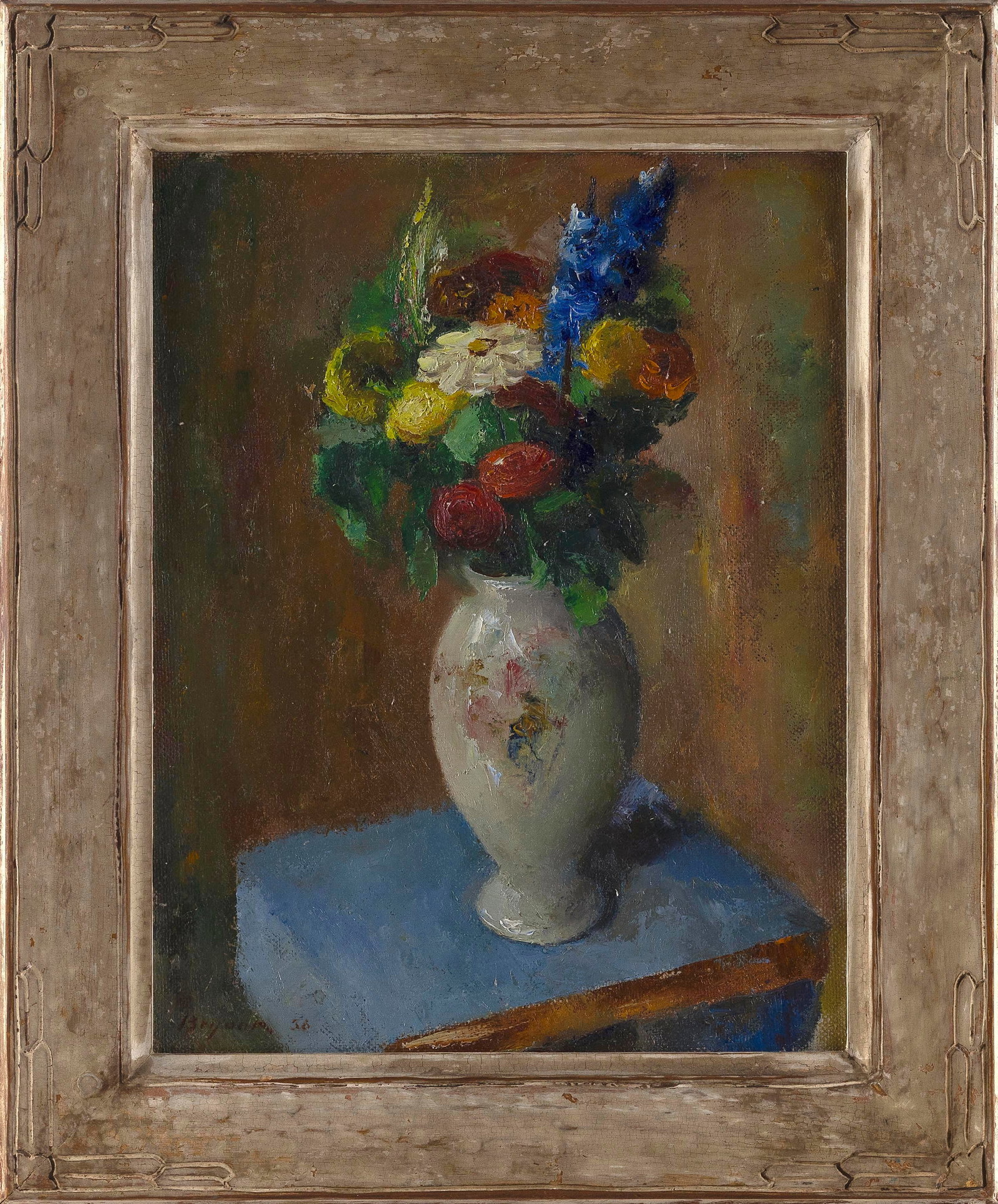 WILLIAM BRYANT (Maine/Massachusetts, 1902-1977), "Still Life"., Oil on masonite, 18" x 14". Framed: WILLIAM BRYANT Maine/Massachusetts, 1902-1977 "Still Life". Signed lower left "Bryant 56". Titled verso. Oil on masonite, 18" x 14". Framed 24" x 19.5".