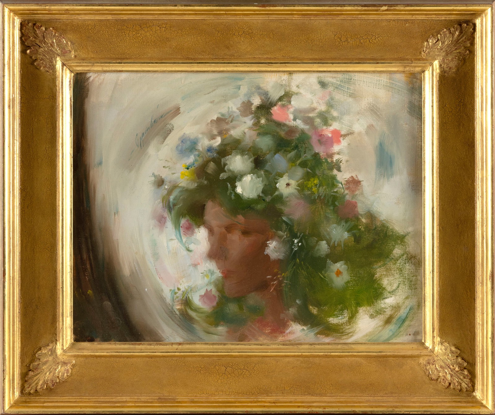 SAMUEL EDMUND OPPENHEIM (New York/Florida, 1901-1992), "Sprite with Flowery Headdress"., Oil on (1 of 2)