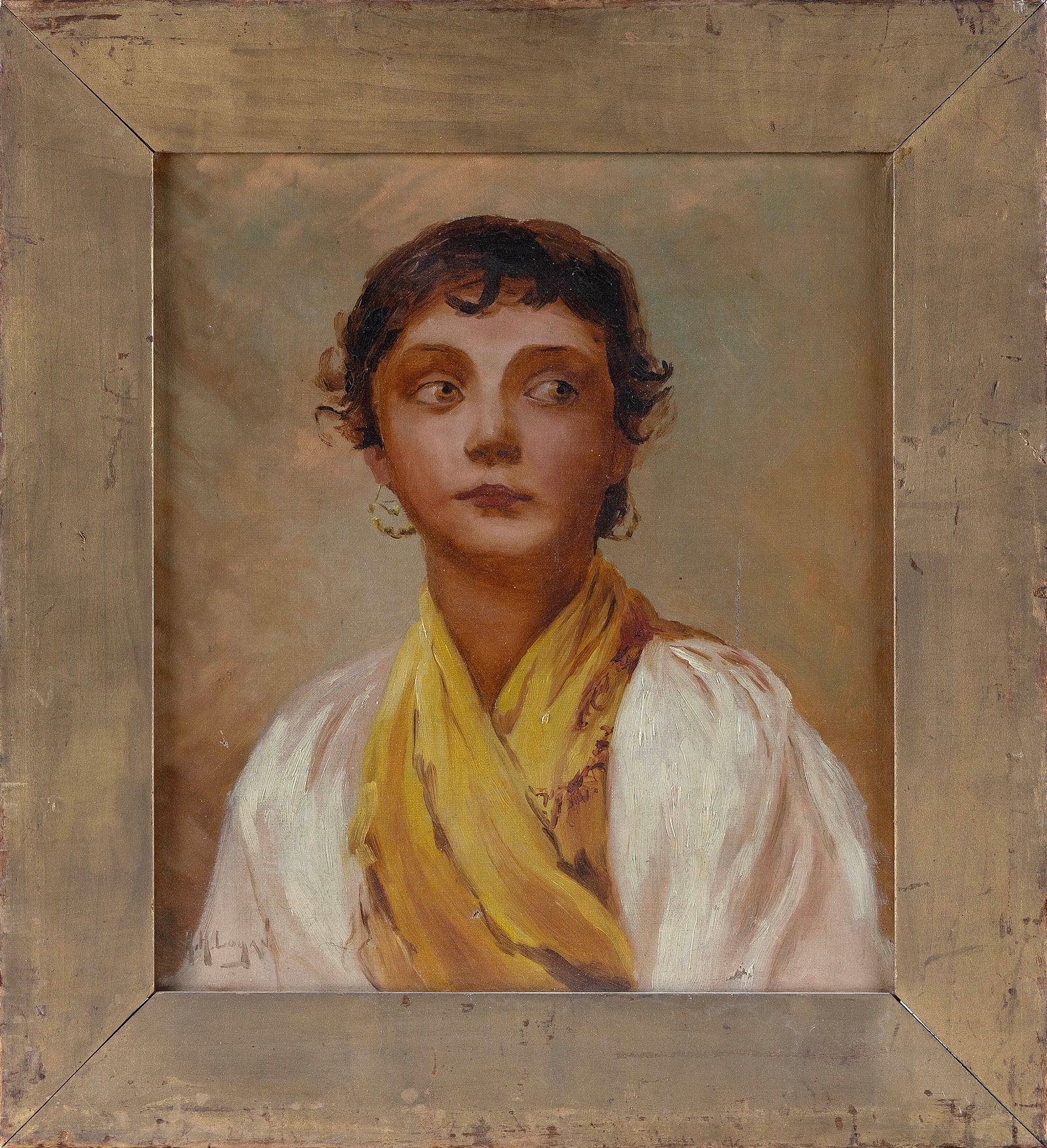 ROBERT FULTON LOGAN (Connecticut/Massachusetts/France, 1889-1959), Portrait of a young woman., Oil: ROBERT FULTON LOGAN Connecticut/Massachusetts/France, 1889-1959 Portrait of a young woman. Signed lower left "R.H. Logan". Oil on canvas, 16" x 14". Framed 21.5" x 19.5".