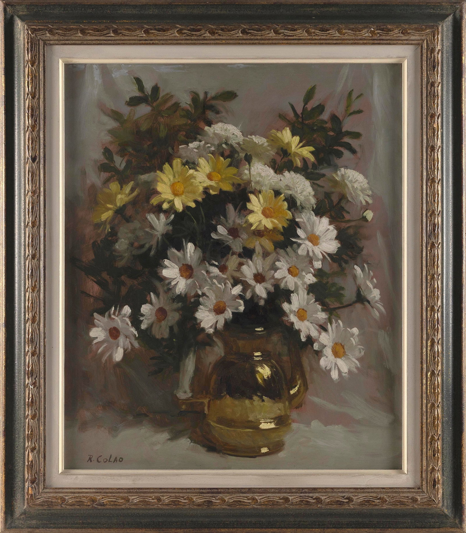 RUDOLPH COLAO (Massachusetts/Maine, 1927-2014), Still life of a bouquet of daisies., Oil on (1 of 2)