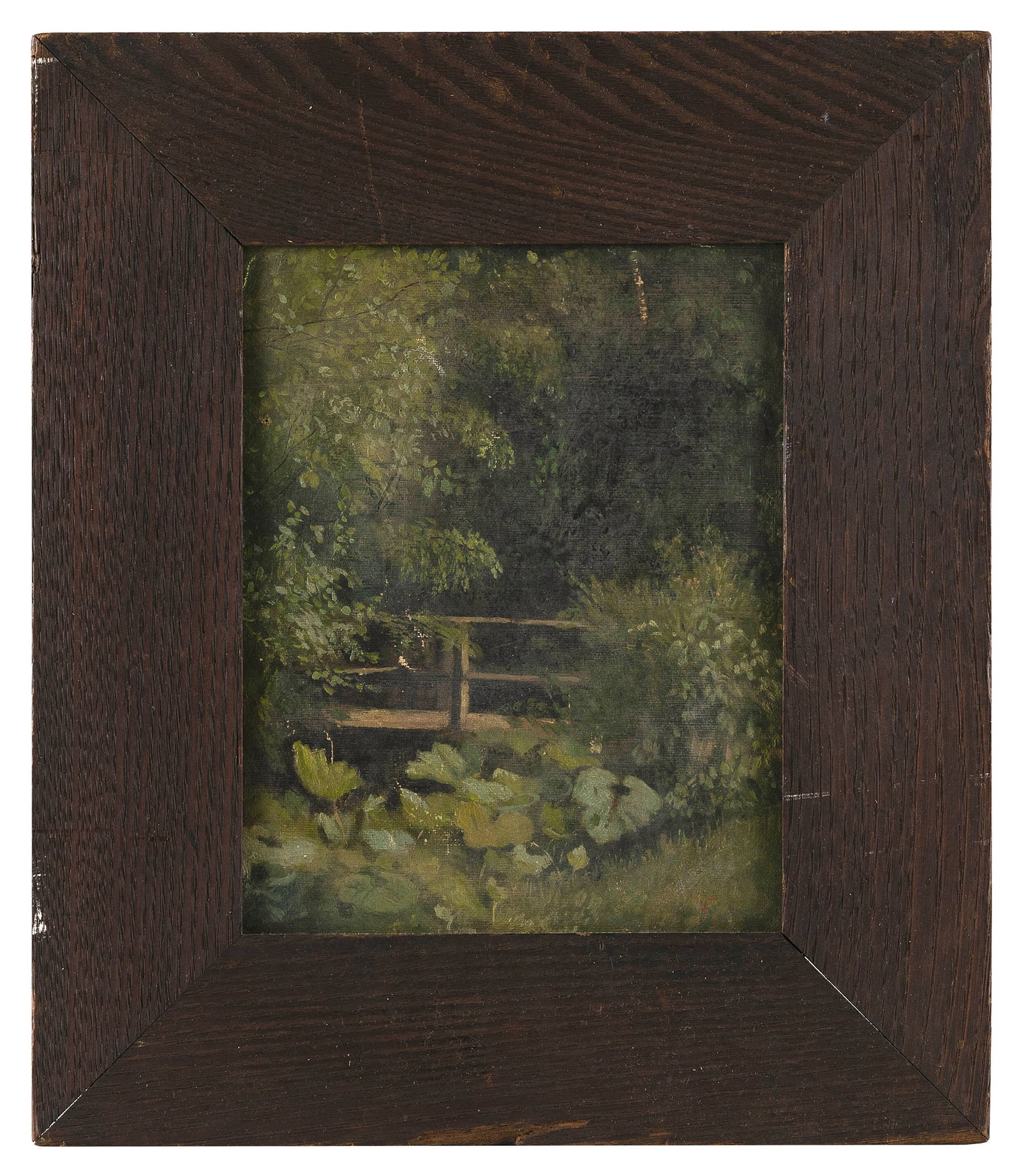MANNER OF JOHN LA FARGE (Early 20th Century,), Landscape with bridge., Oil on board, 10" x 8". (1 of 1)