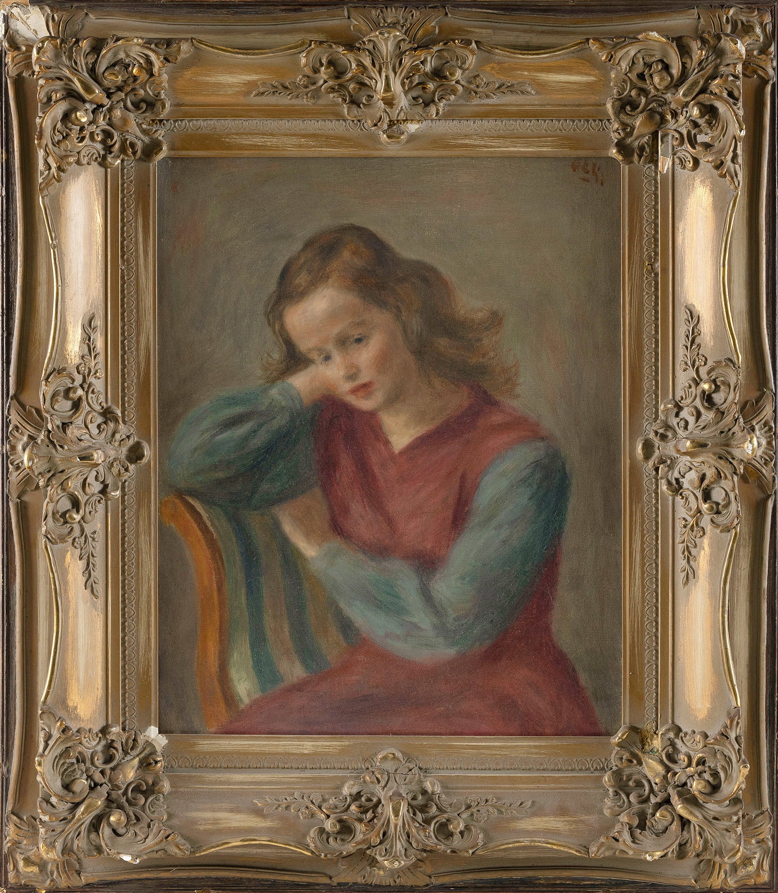 ROBERT PHILIPP (New York, 1895-1981), Portrait of a young girl., Oil on canvas, 20" x 16". Framed: ROBERT PHILIPP New York, 1895-1981 Portrait of a young girl. Signed upper right. Oil on canvas, 20" x 16". Framed 30" x 26".