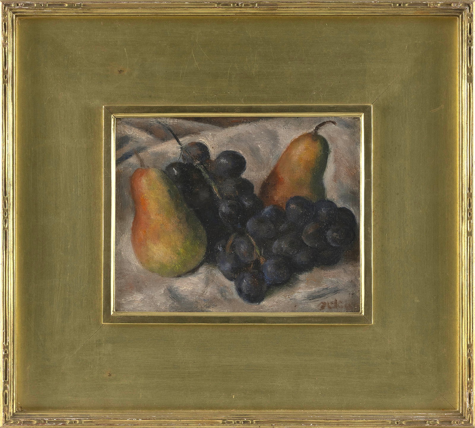ROBERT PHILIPP (New York, 1895-1981), Sill life of pears and grapes., Oil on canvas, 8" x 10".: ROBERT PHILIPP New York, 1895-1981 Sill life of pears and grapes. Signed lower right "R. Philipp". Oil on canvas, 8" x 10". Framed 17" x 19".