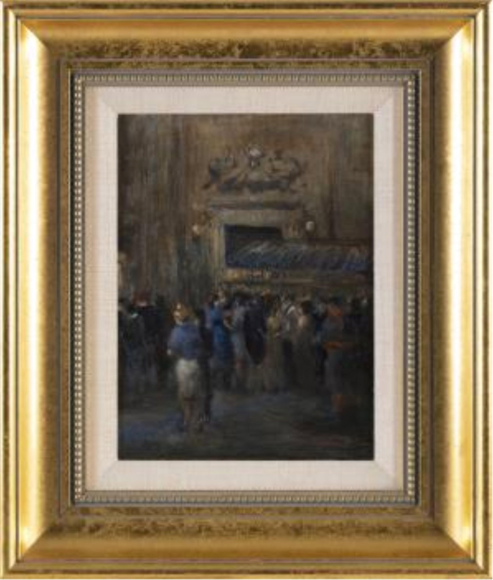 ASHCAN SCHOOL-STYLE (Contemporary,), Theater crowd., Oil on masonite, 12" x 9" sight. Framed 19.5" x (1 of 1)