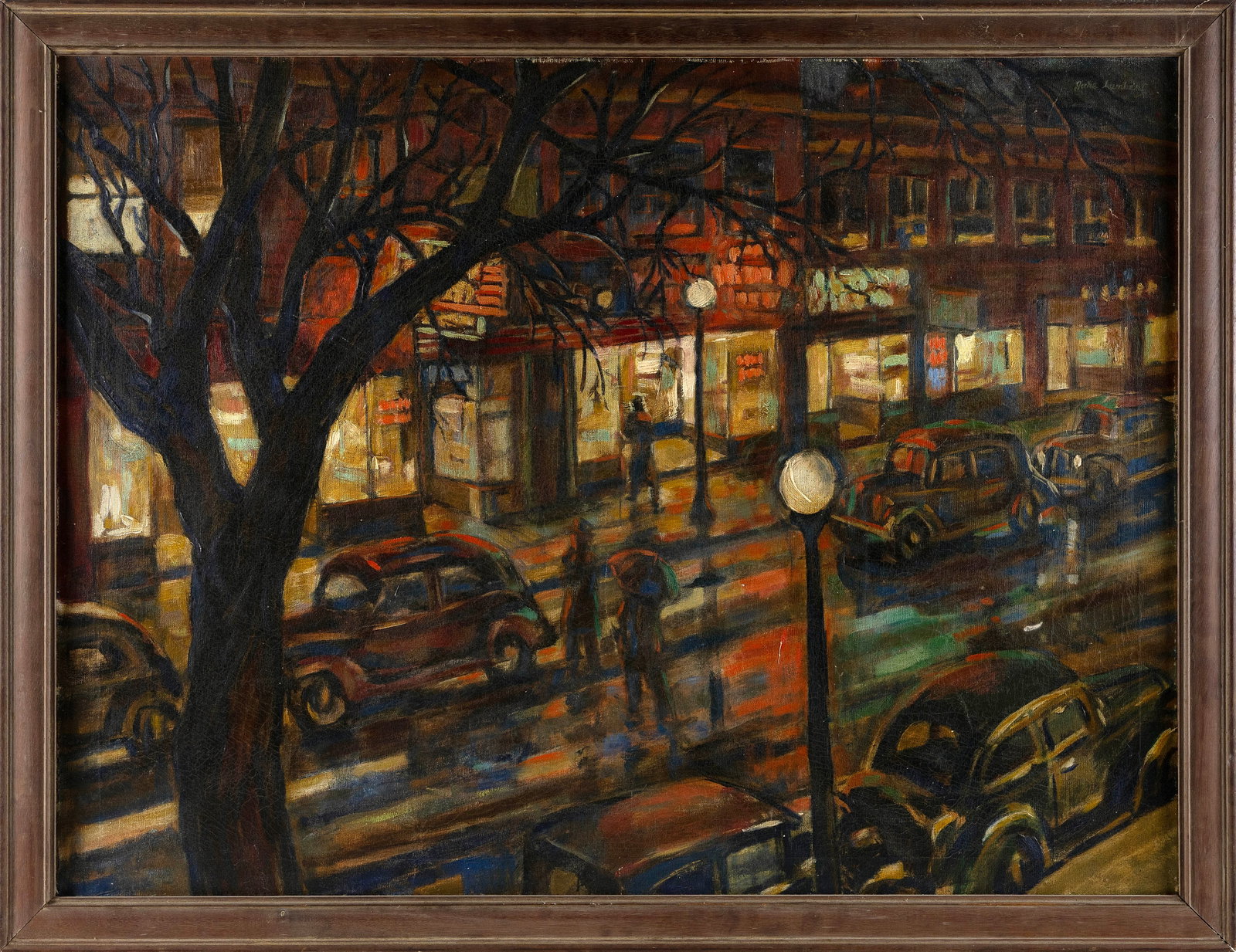AMERICAN SCHOOL (20th Century,), "Jersey City, 1940"., Oil on canvas, 30" x 40". Framed 33" x 43". (1 of 2)