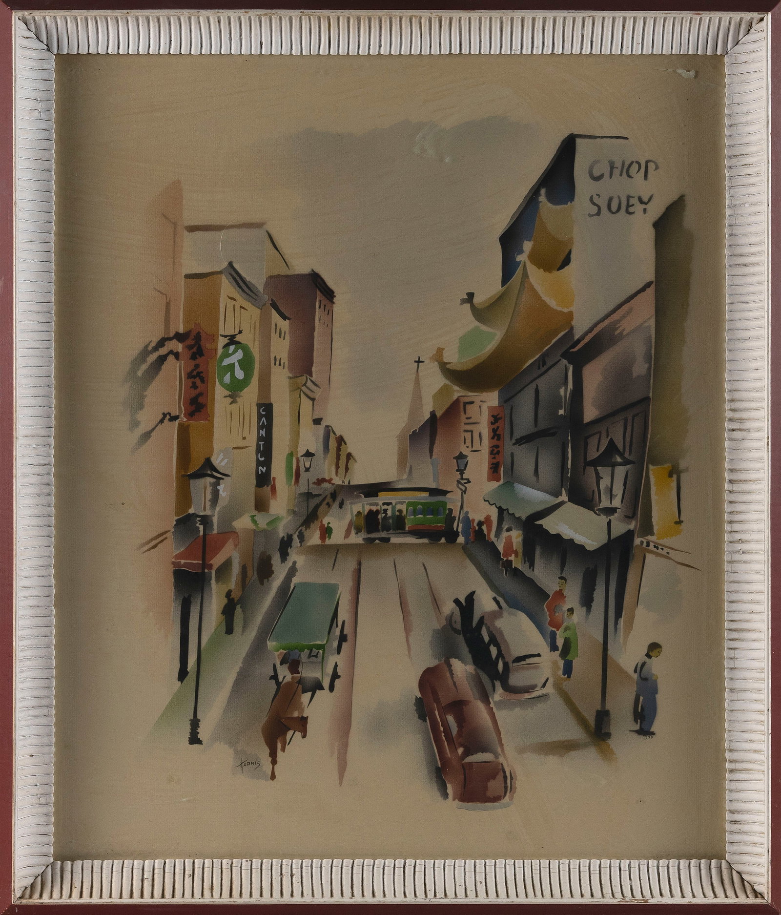 BENJAMIN JORJ HARRIS (New York, 1904-1957), Chinatown, San Francisco., Airbrush and watercolor, 24" (1 of 2)