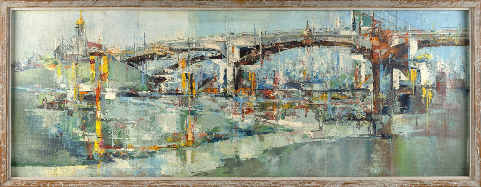 J. THURSTON MARSHALL (Massachusetts, 1908-1982), "Washington Square"., Oil on masonite, 22" x 58". (1 of 2)