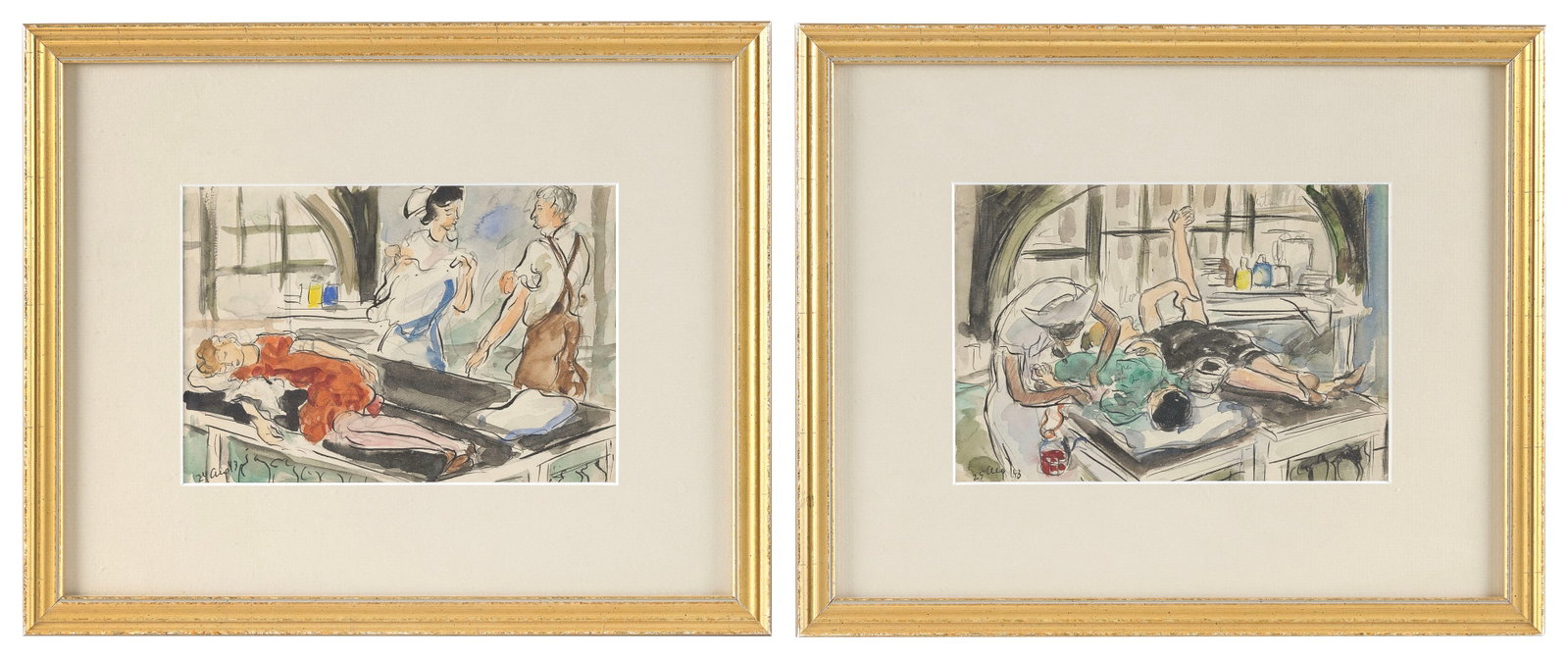 WALDO PEIRCE (New York/Maine/Massachusetts, 1884-1970), Two hospital scenes., Watercolors on paper, (1 of 1)