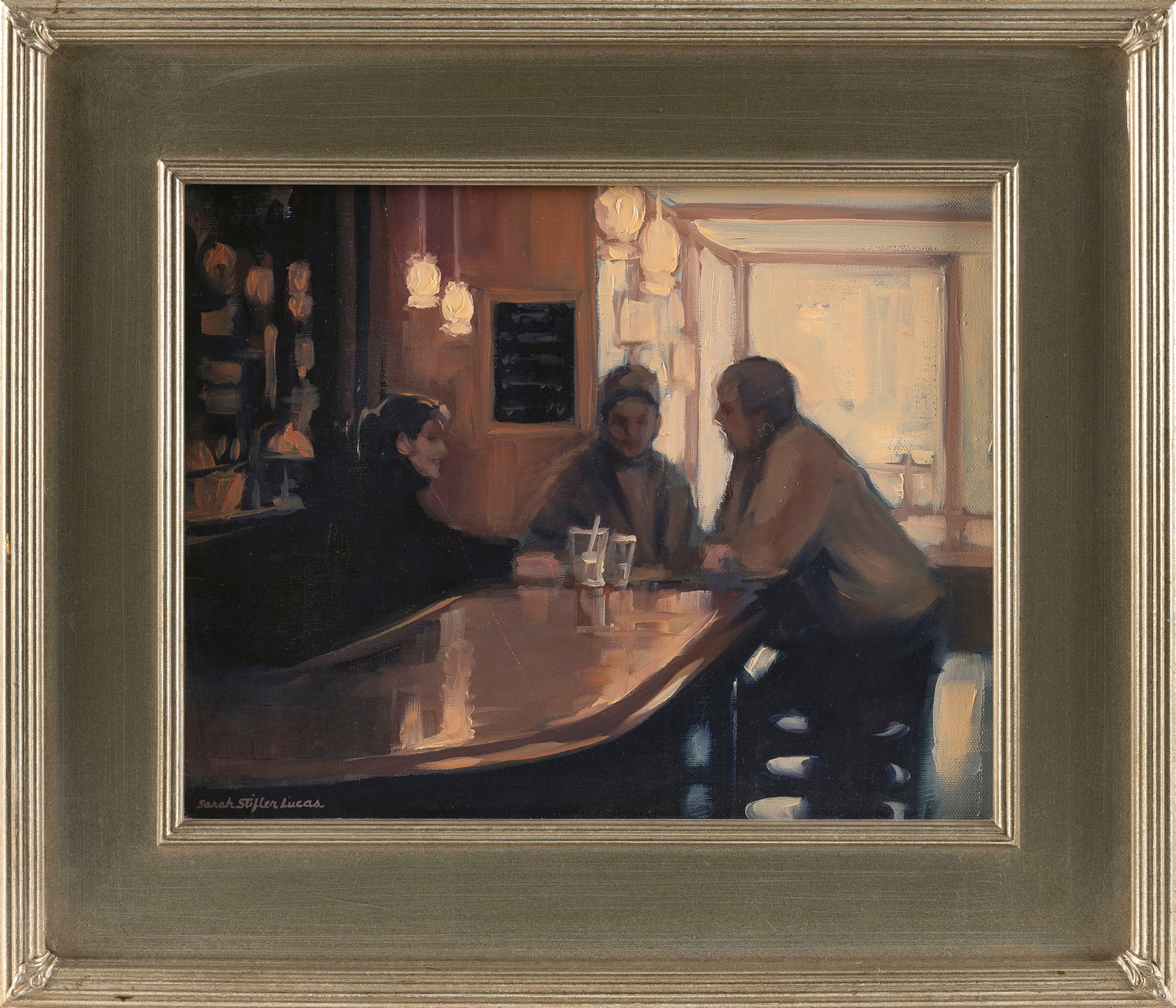 SARAH STIFLER LUCAS (Connecticut/Tennessee, 20th Century), Water Street Cafe., Oil on canvas, 11" x (1 of 2)