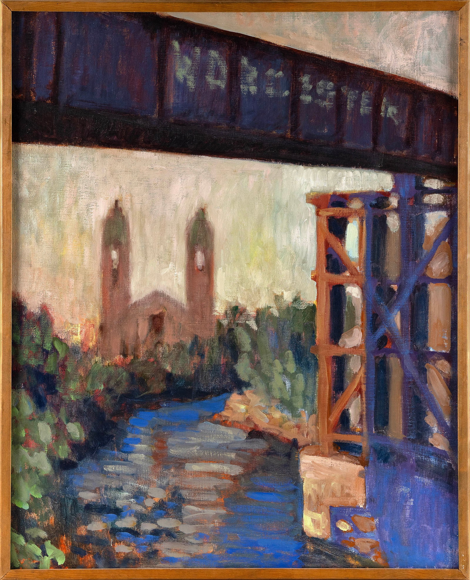 AMERICAN SCHOOL (20th Century,), "Worcester"., Oil on canvas, 30" x 24". Framed 31" x 25". (1 of 2)