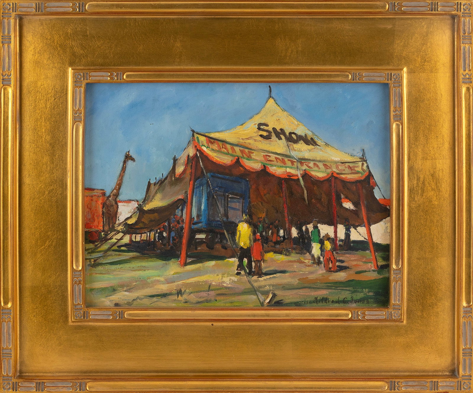 MILDRED C. JONES (Massachusetts, 1899-1992), Circus., Oil on board, 12" x 16". Framed 20" x 24". (1 of 2)