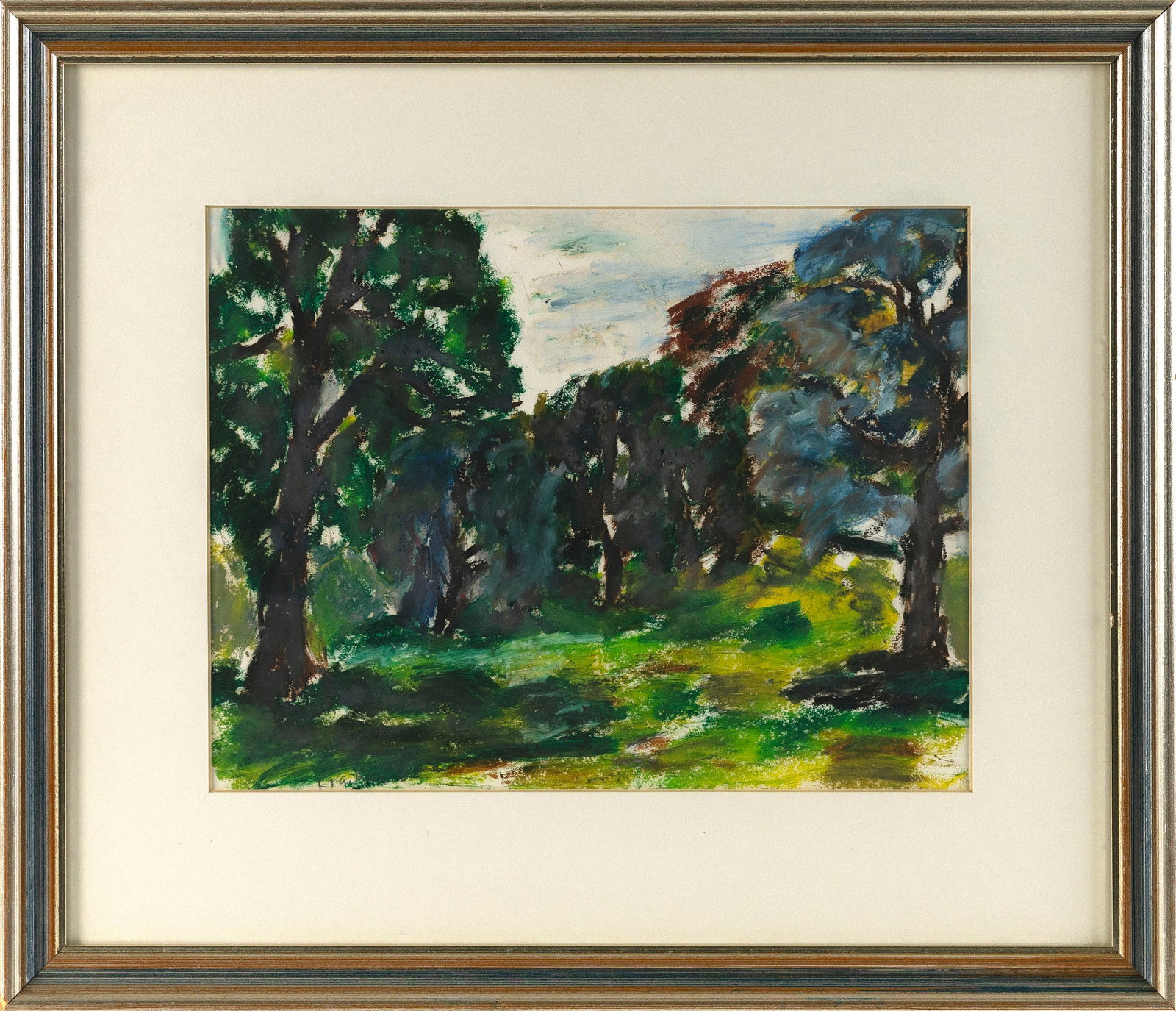 KATHY PARKER (America, Contemporary), "Fresh Pond"., Oil stick, 10" x 13.5" sight. Framed 18" x 21". (1 of 2)