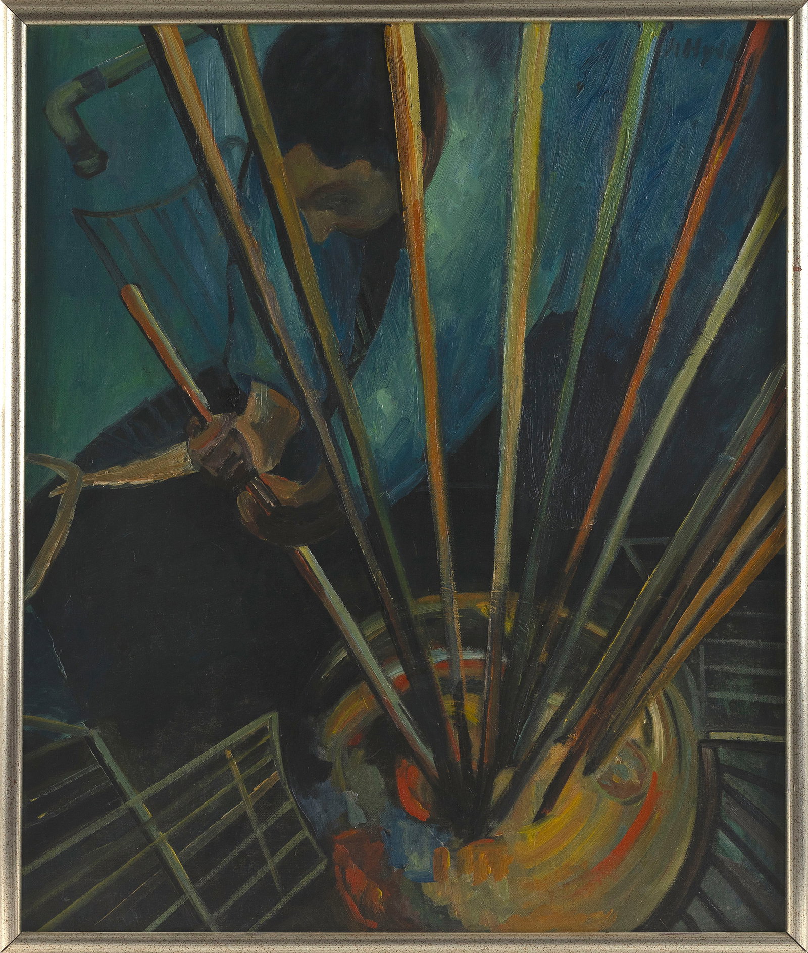 HELENE DUBON HYDE (New York, 1899-1988), Glass blower., Oil on board, 30" x 24". Framed 32" x 26". (1 of 2)