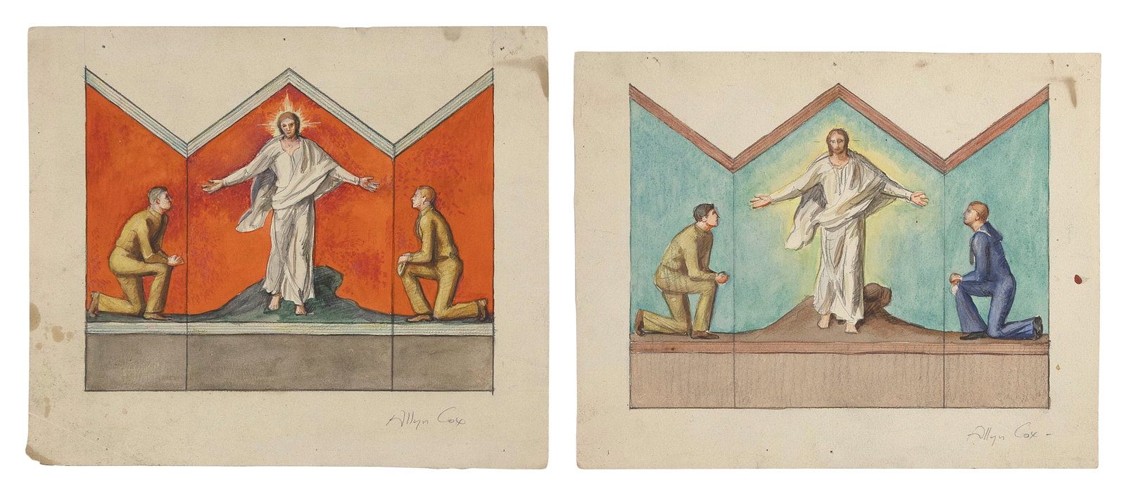 ALLYN COX (New York, 1896-1982), Two studies for a triptych altarpiece at the Dry Docks Barracks, (1 of 4)