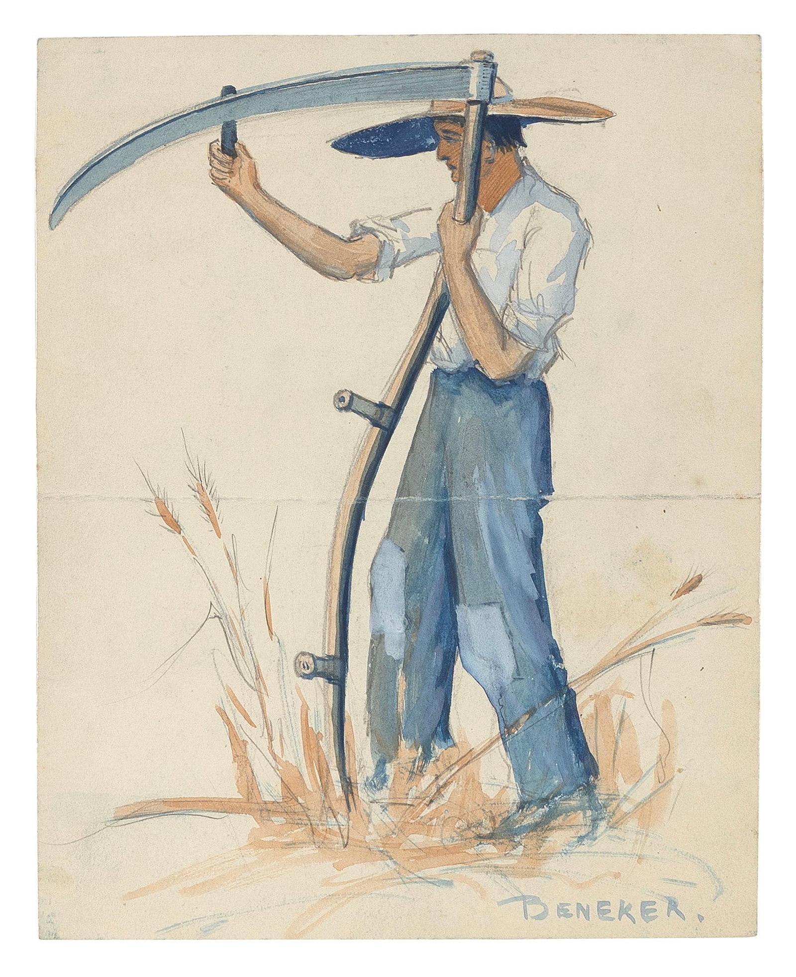 GERRIT ALBERTUS BENEKER (Massachusetts/New York/Michigan, 1882-1934), Farmer with scythe., (1 of 2)