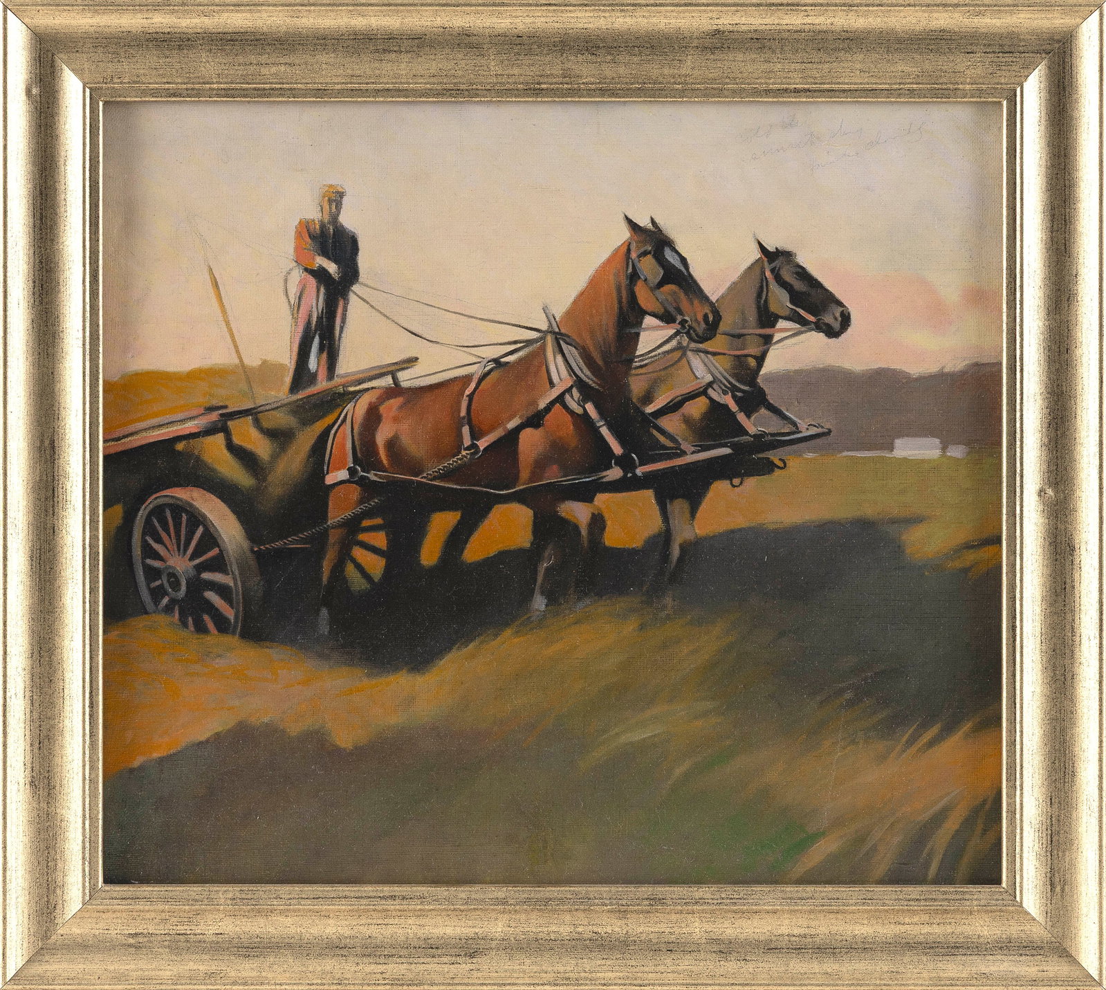 MANNER OF GEORGE HAWLEY HALLOWELL (20th Century,), Working the fields., Oil on canvas, 14" x 16".: MANNER OF GEORGE HAWLEY HALLOWELL 20th Century Working the fields. Unsigned. Oil on canvas, 14" x 16". Framed 17" x 19".