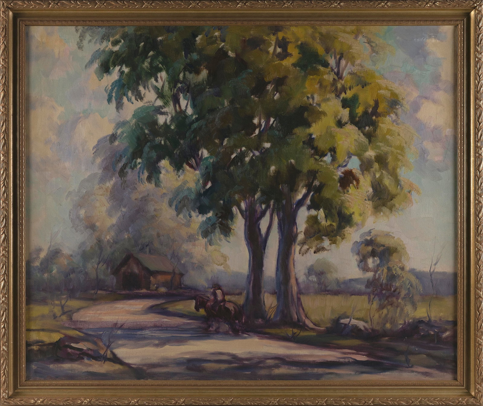ALPHONSE PALUMBO (New York, 1890-1947), Horseback rider on a shady country road., Oil on canvas, 28" (1 of 2)