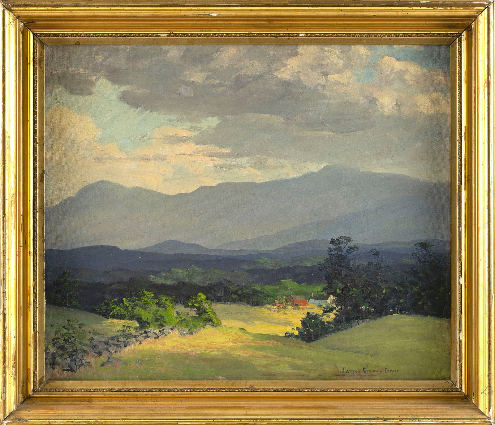 JAMES EMERY GREER (Rhode Island/Colorado, 1948-1990), "Shadow over the Valley"., Oil on canvas (1 of 1)