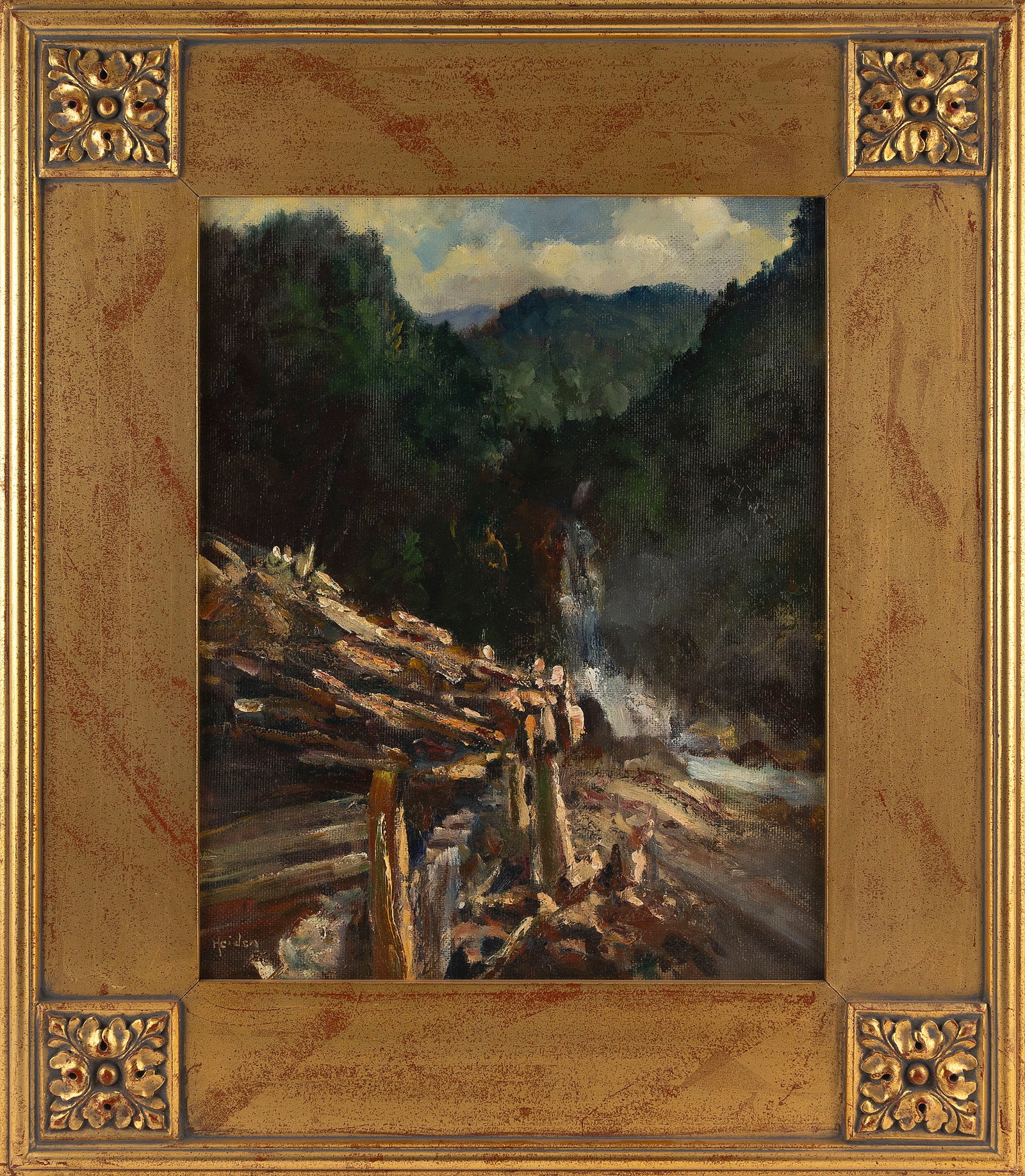 JOHN HEIDEN (Pennsylvania, 1894-1986), Mountain landscape with waterfall., Oil on masonite, 20" x (1 of 2)