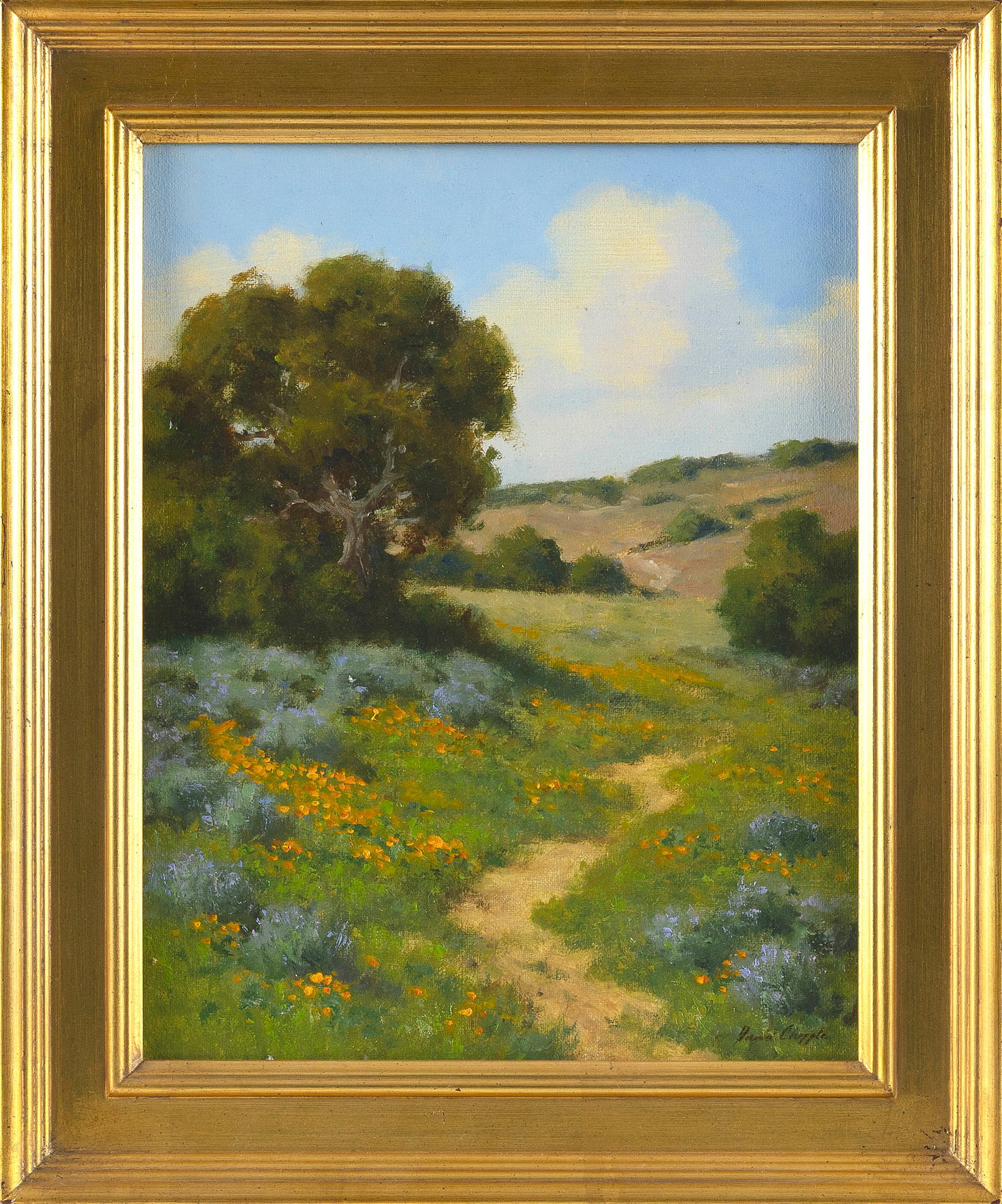 DAVID CHAPPLE (California, 1947-), "Bust, Lupine and Poppies"., Oil on canvas, 14" x 11". Framed 18" (1 of 1)