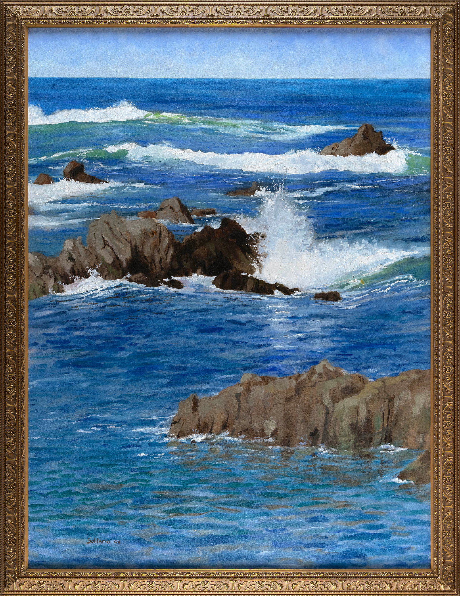 BILLY SOLITARIO (California, 1972-), "Seascape"., Oil on canvas, 48" x 36". Framed 53" x 41".: BILLY SOLITARIO California, 1972- "Seascape". Signed lower left "Solitario". Dated 2004. Oil on canvas, 48" x 36". Framed 53" x 41".