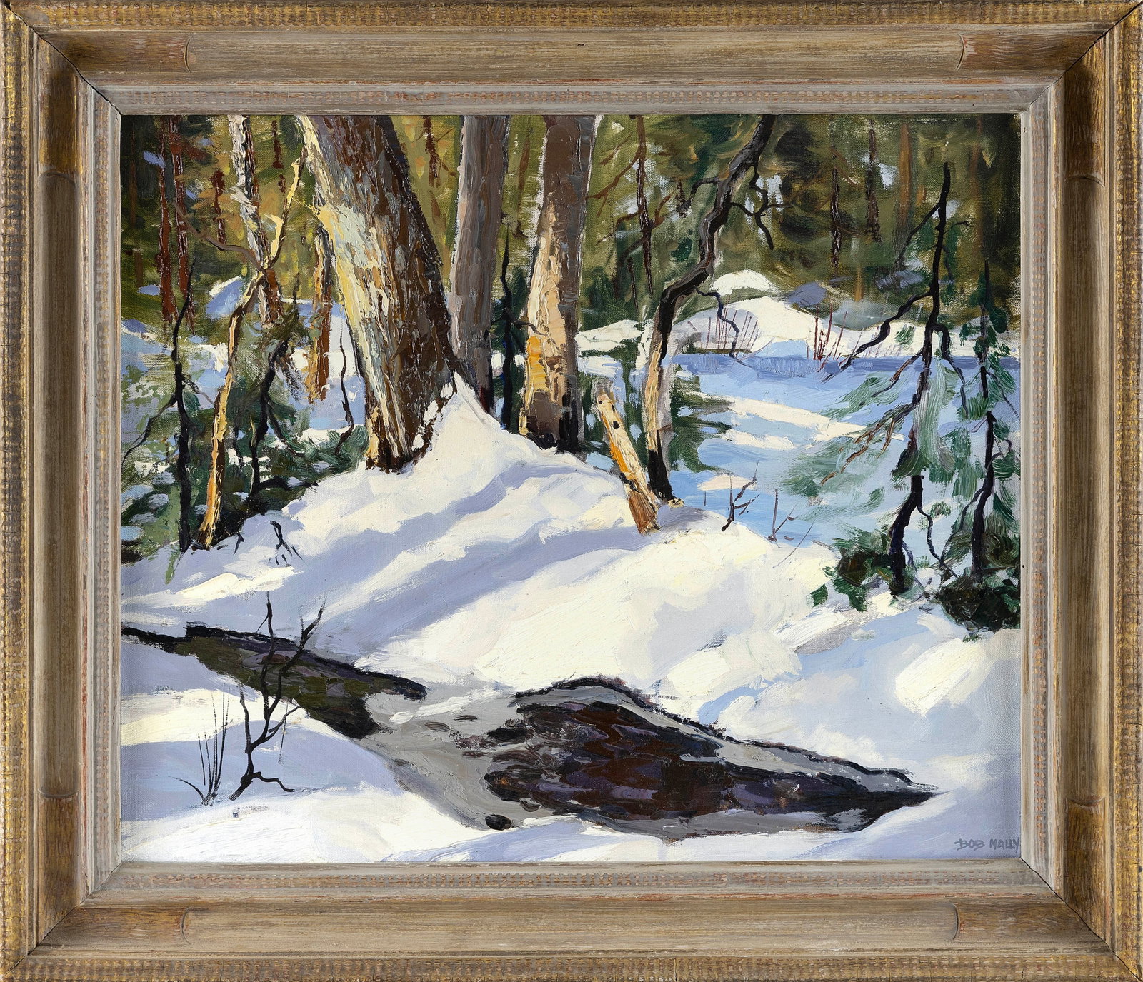 BOB NALLY (America, 1938-1990), "Winter Stream"., Oil on canvas, 20" x 24". Framed 26" x 30". (1 of 2)