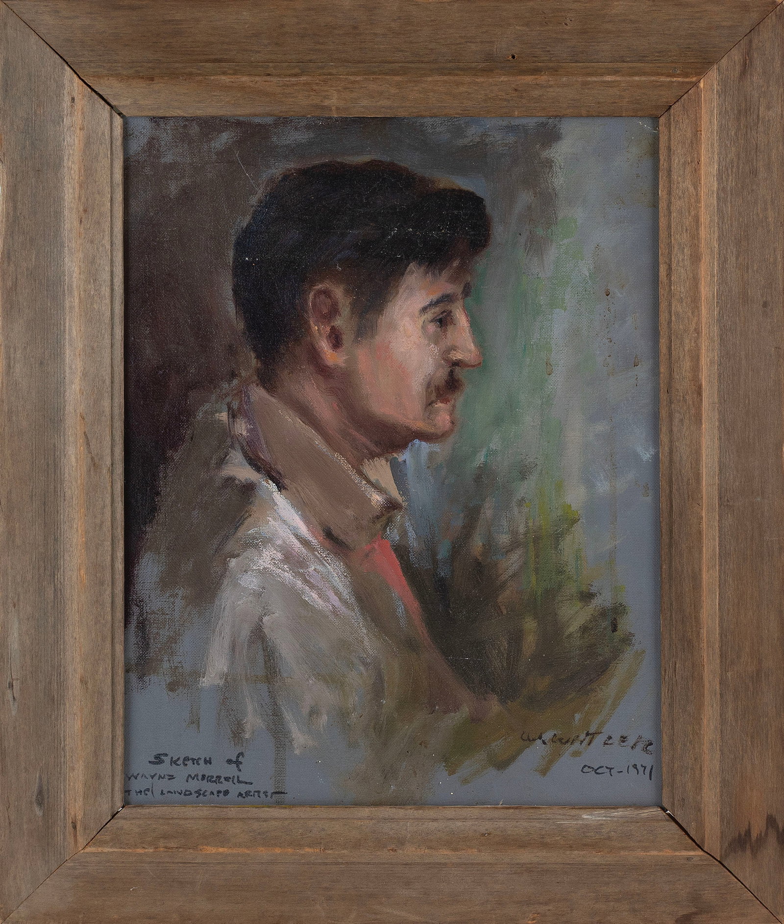 AMERICAN SCHOOL (20th Century,), "Portrait of Wayne Morrell"., Oil on board, 16" x 12". Framed 21" x (1 of 2)