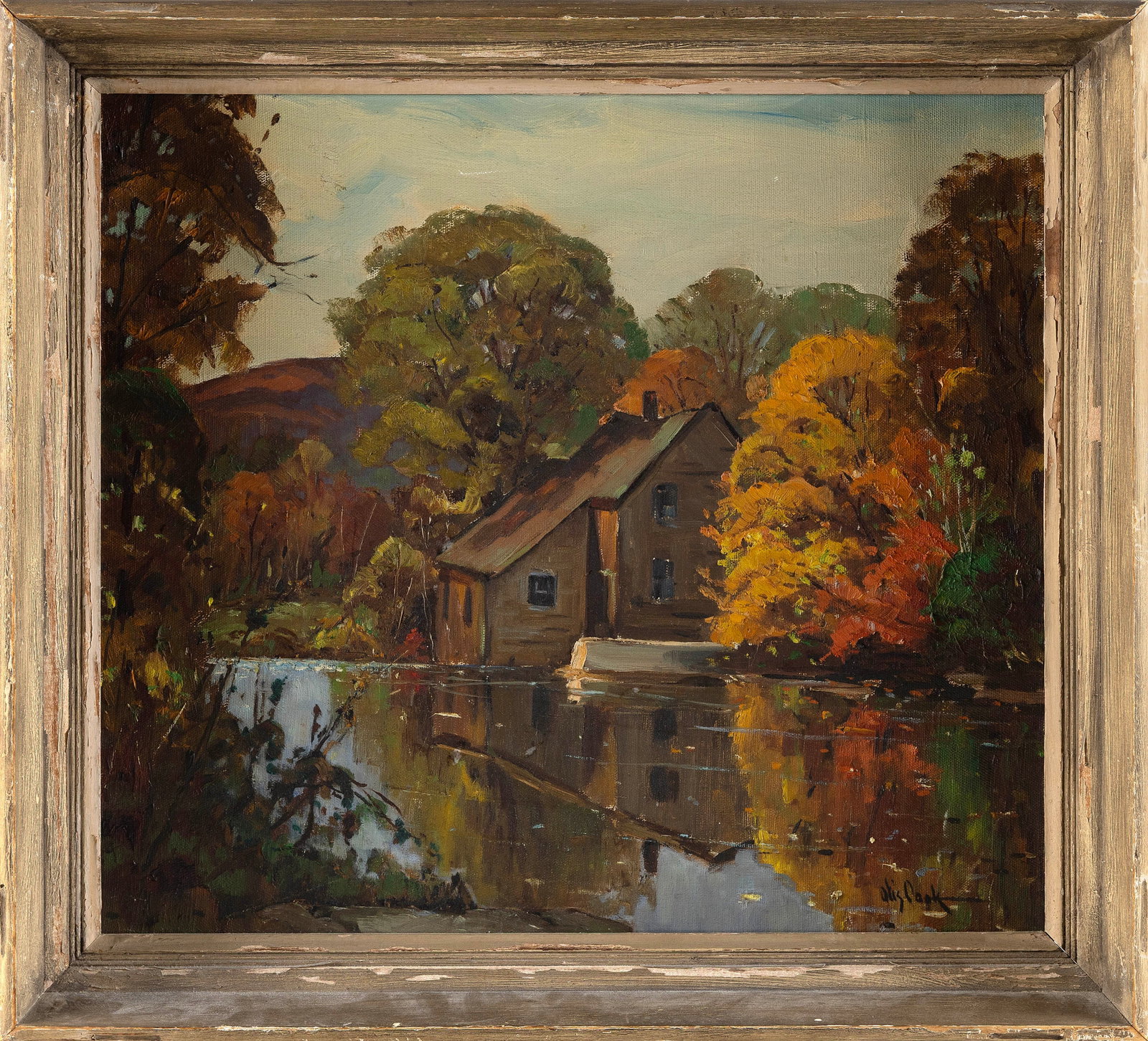 OTIS PIERCE COOK, JR. (Massachusetts, 1900-1980), Autumnal landscape with a house on a river., Oil (1 of 2)