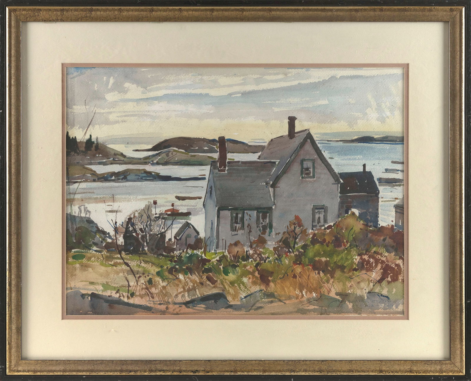 WILLIAM LESTER STEVENS (Massachusetts, 1888-1969), Maine house., Watercolor, 16" x 22". Framed 25" x (1 of 2)