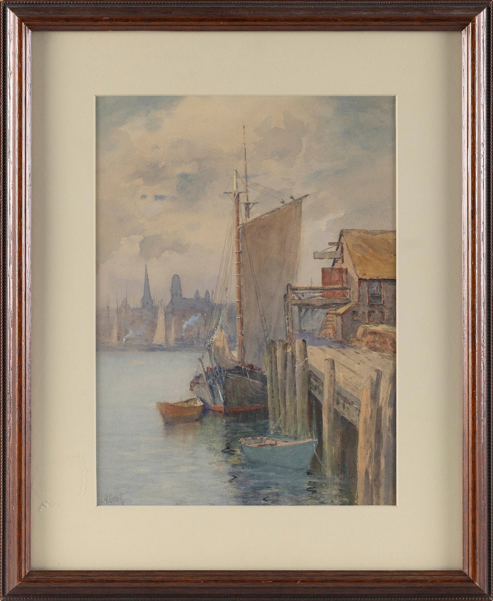 JOHN ALFRED COOK (Massachusetts, 1870-1936), At dock, Gloucester, Massachusetts., Watercolor on (1 of 1)