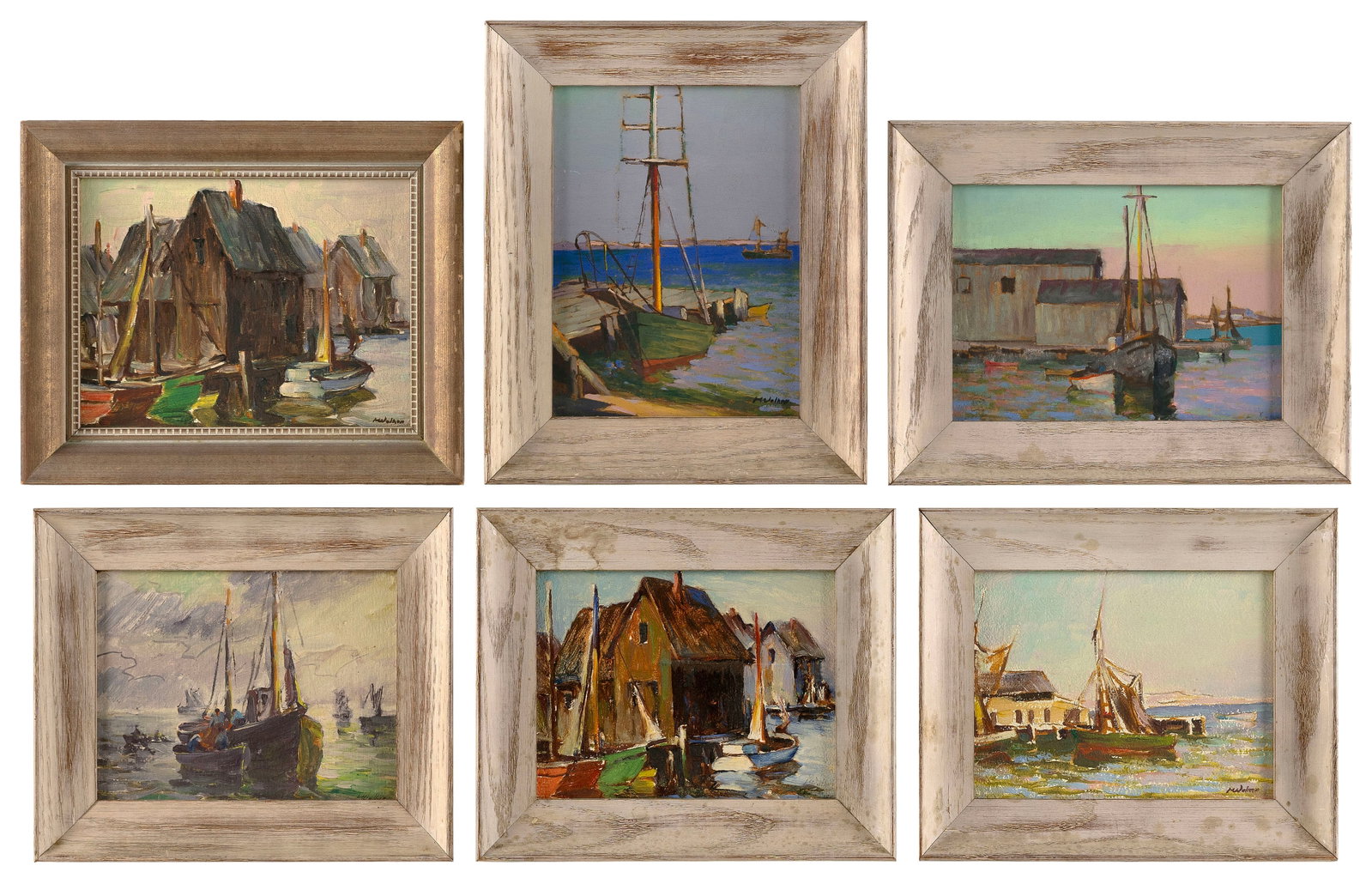 H. WALTER (20th Century,), Six harbor scenes., 7.5" x 5.5". Framed 10" x 8" and 10.5" x 8.5". (1 of 5)