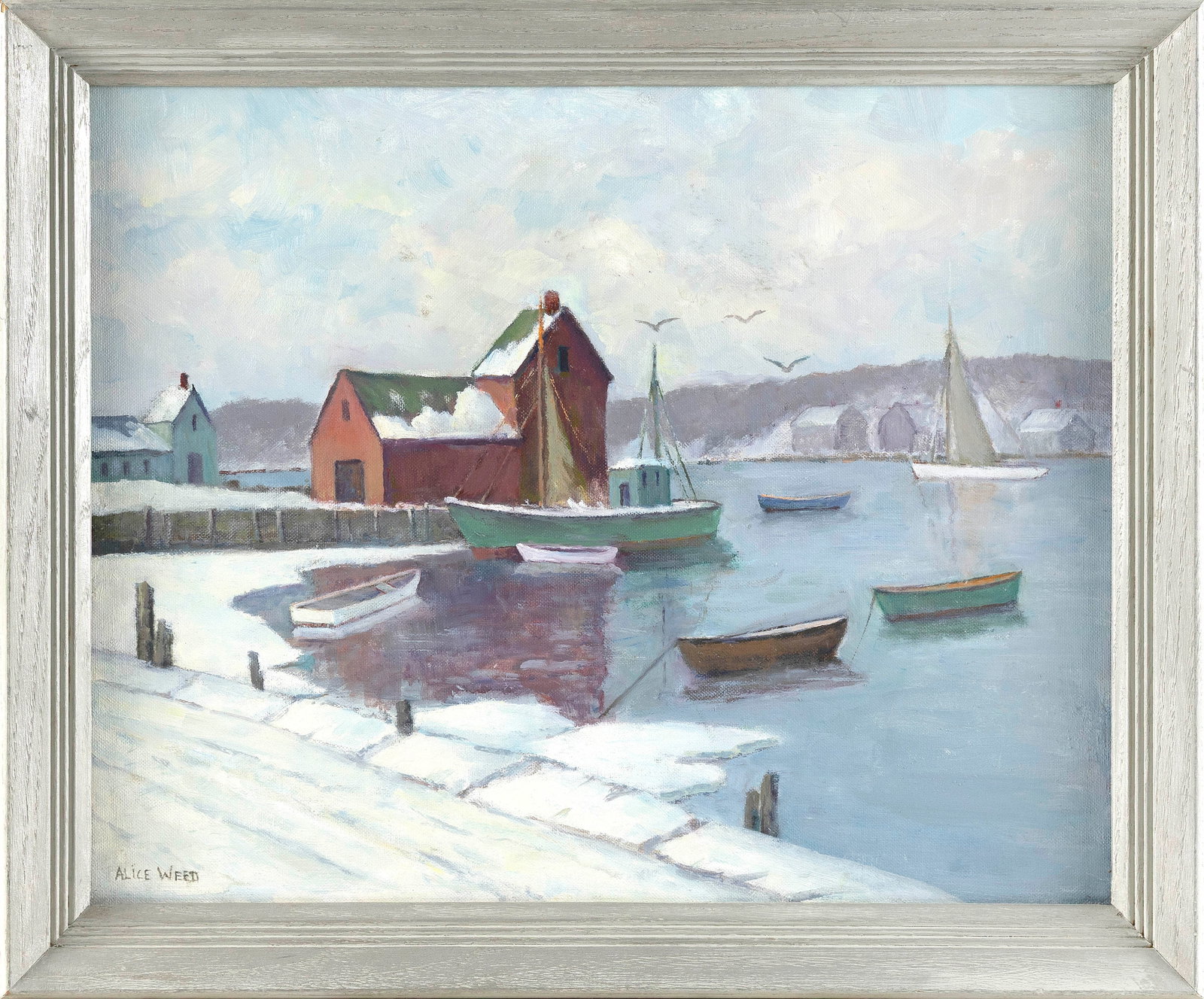 ALICE WEED (Massachusetts, Early 20th Century), "Rockport - Motif #1"., Oil on canvas board, 16" x (1 of 2)