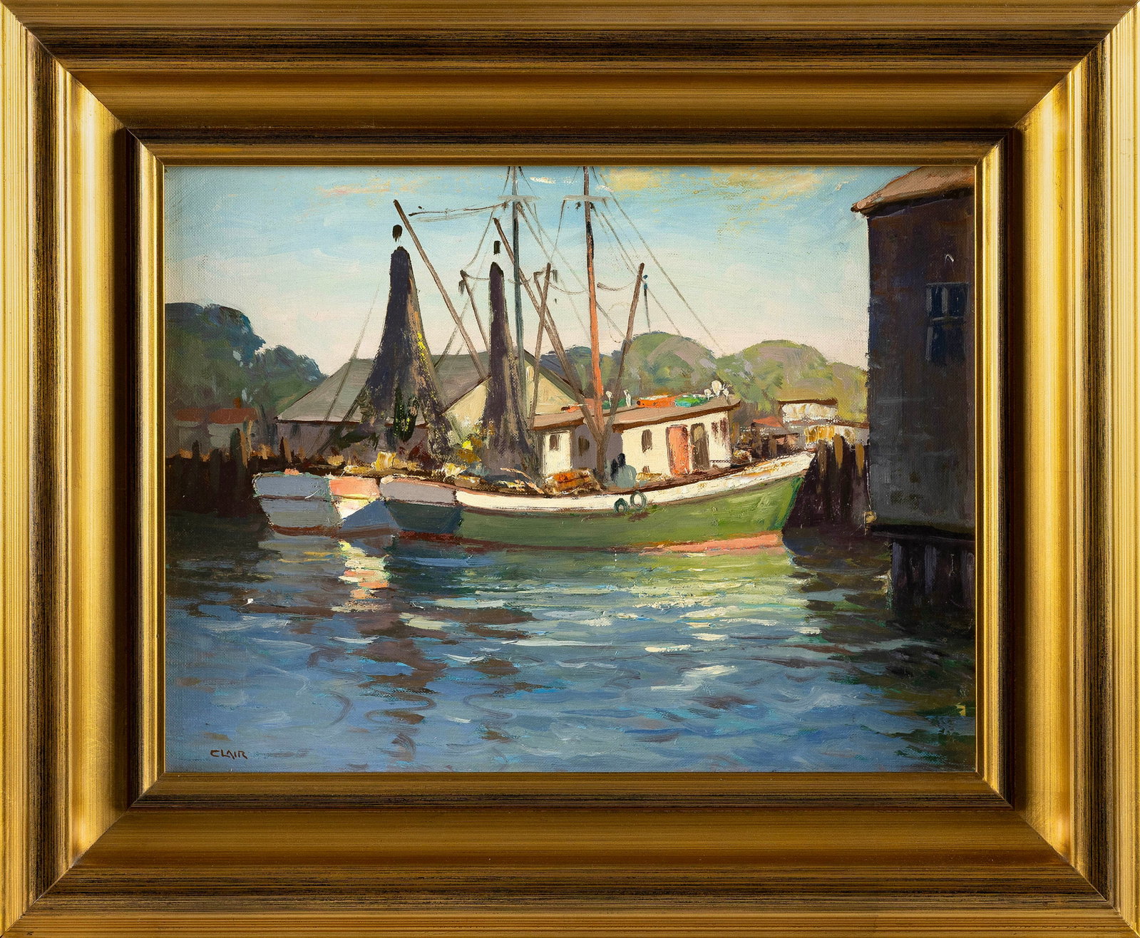 IRENE STRY (Massachusetts, 1904-1963), Cape Cod docks., Oil on board 12" x 16". Framed 18" x 22". (1 of 2)