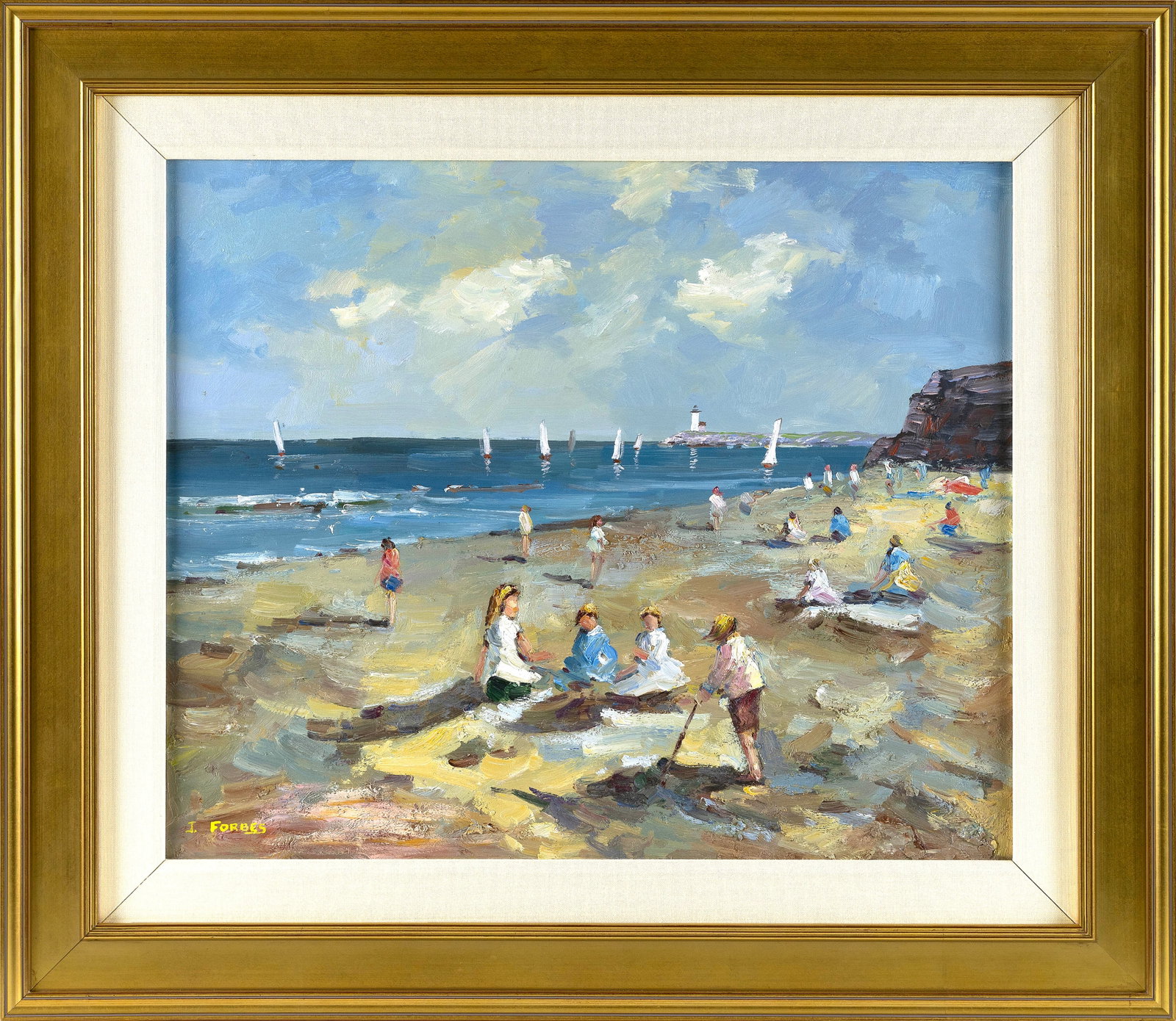 J. FORBES (20th Century,), "Summer Breezes"., Oil on canvas, 20" x 24". Framed 29" x 33".: J. FORBES 20th Century "Summer Breezes". Signed lower left "J. Forbes". Oil on canvas, 20" x 24". Framed 29" x 33".