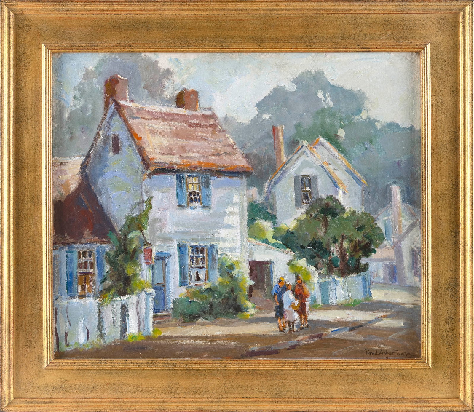 PEARL AIMAN VAN SCIVER (Pennsylvania, 1895-1966), "Blue Gate, Rockport, Mass."., Oil on board, 20" x (1 of 1)