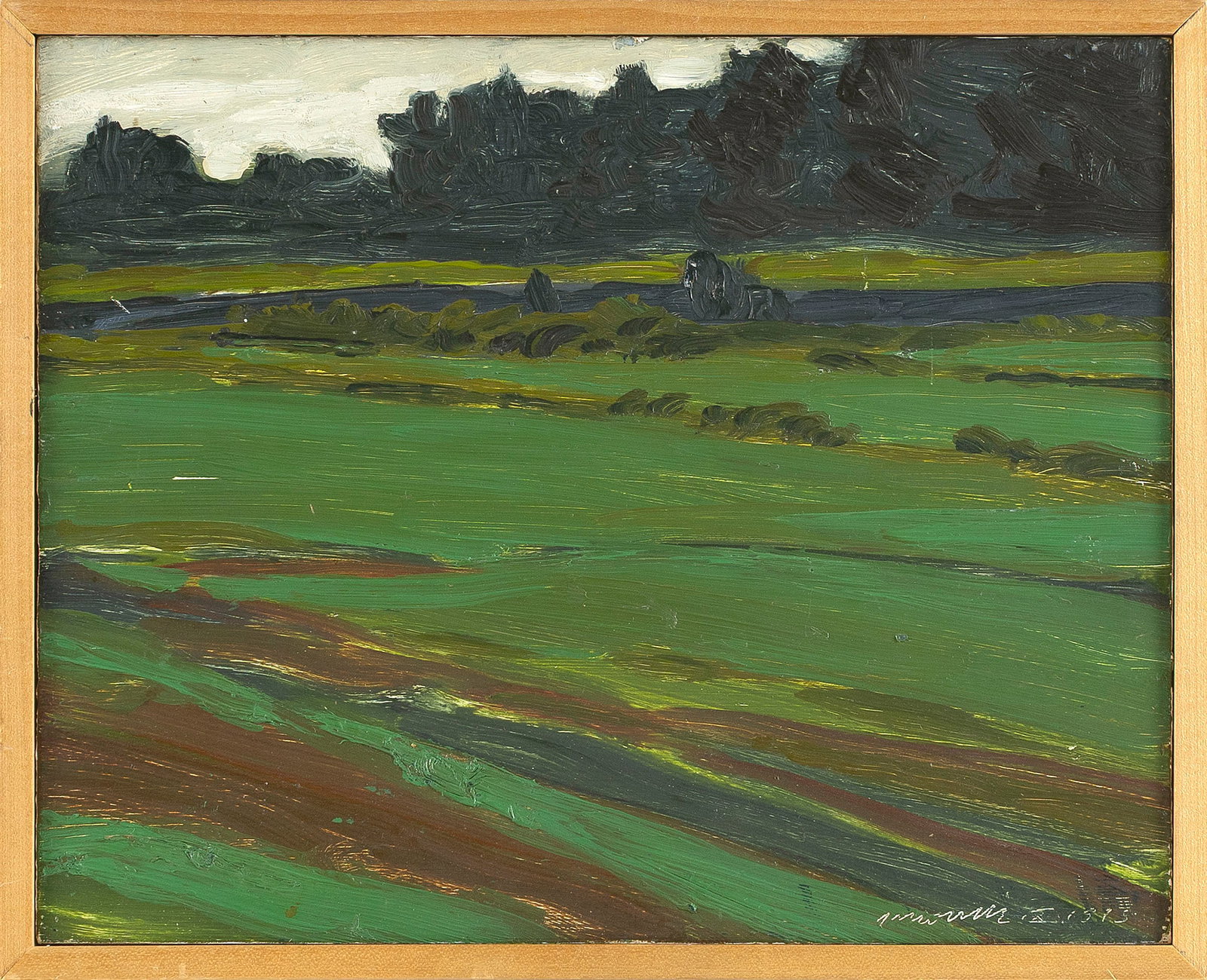 JONATHAN SCOVILLE (Connecticut, 1937-1996), Fields of green., Oil on panel, 8" x 10". Framed 8.5" x (1 of 1)