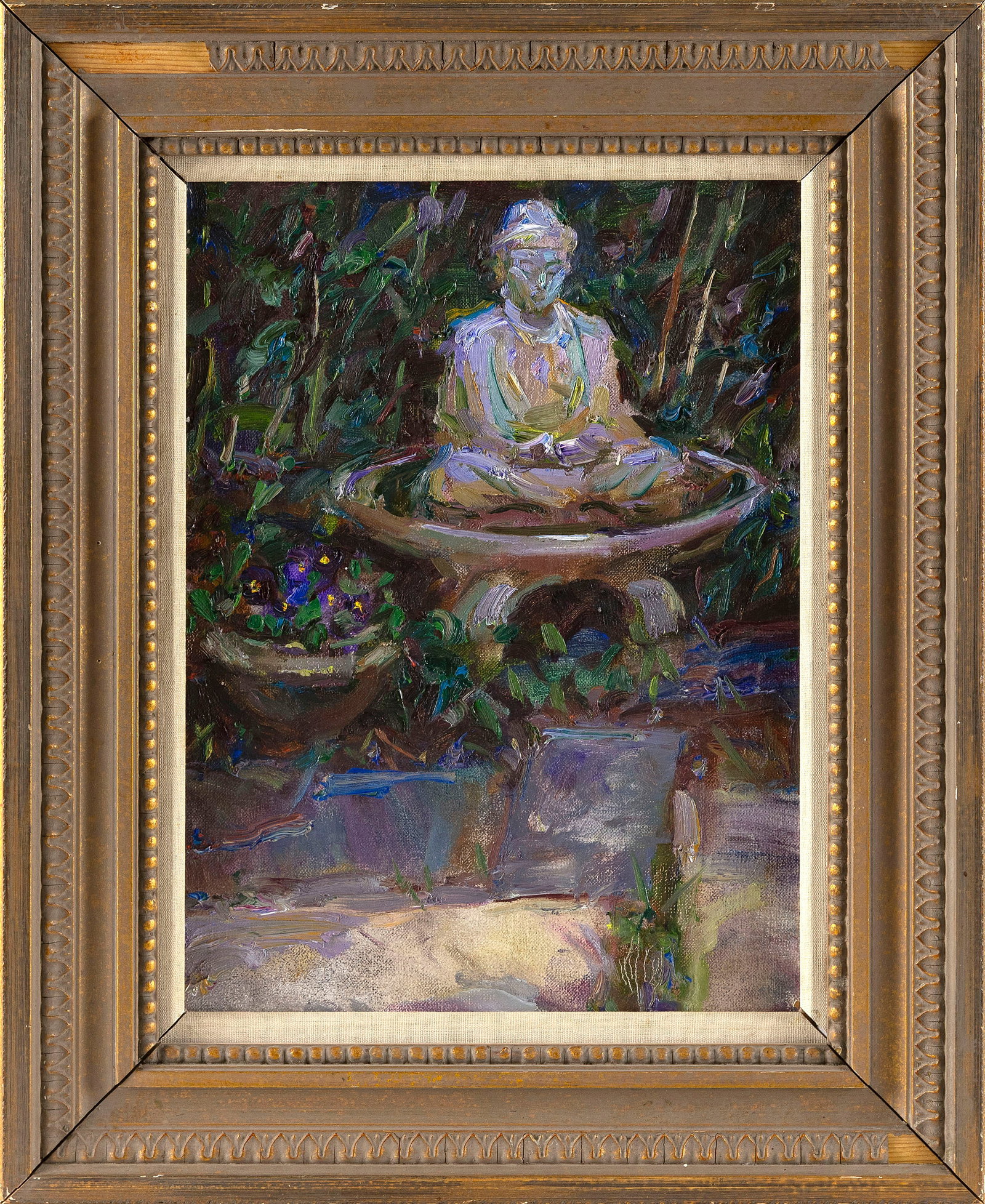 JOHN KILROY (Massachusetts, 1957-), "Barn Buddha"., Oil on canvas, 16" x 12". Framed 23" x 18.5". (1 of 2)