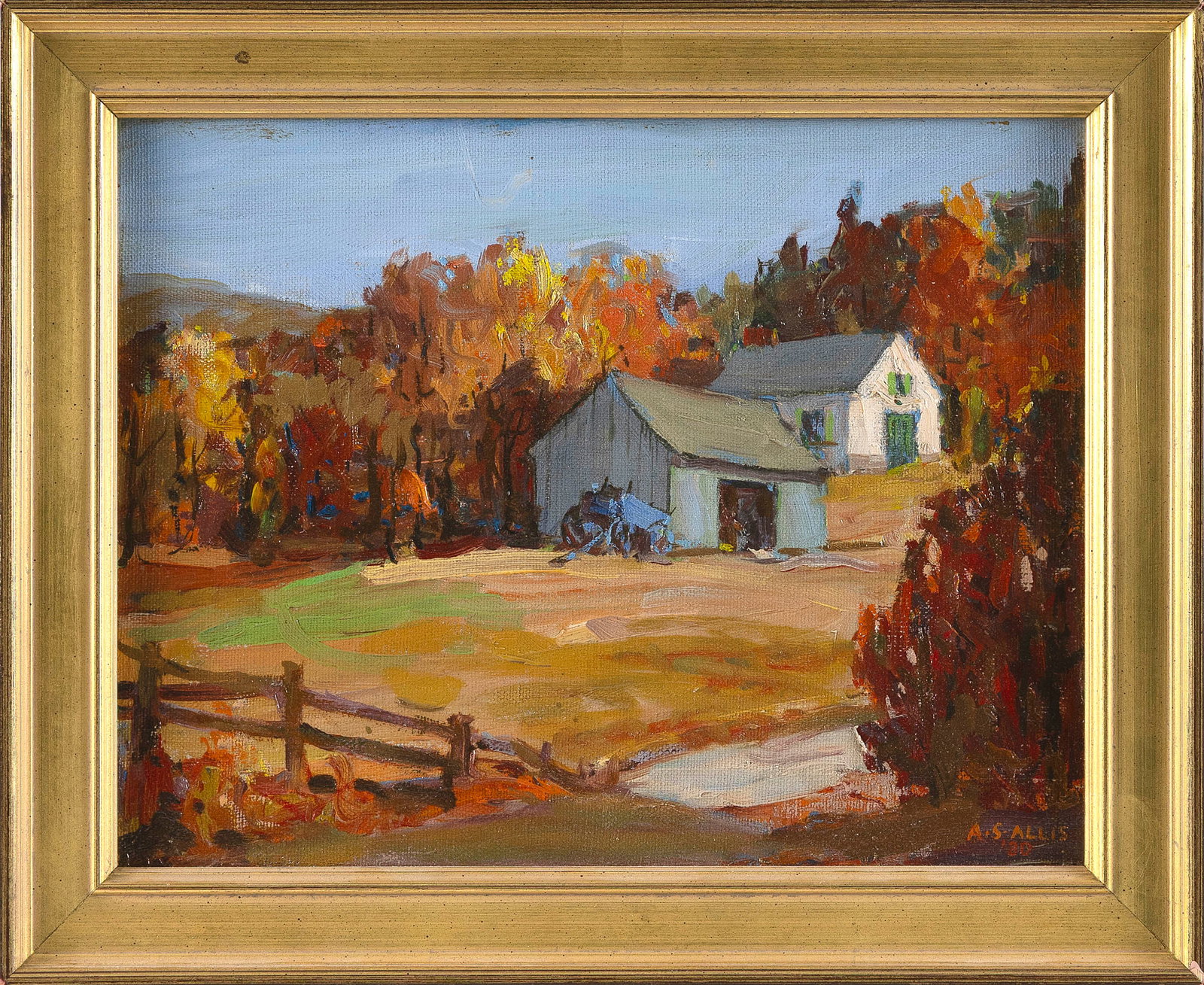 ARTHUR S. ALLIS (America, 1904-1973), Barn in the fall., Oil on canvas, 10" x 13". Framed 12.5" x (1 of 1)