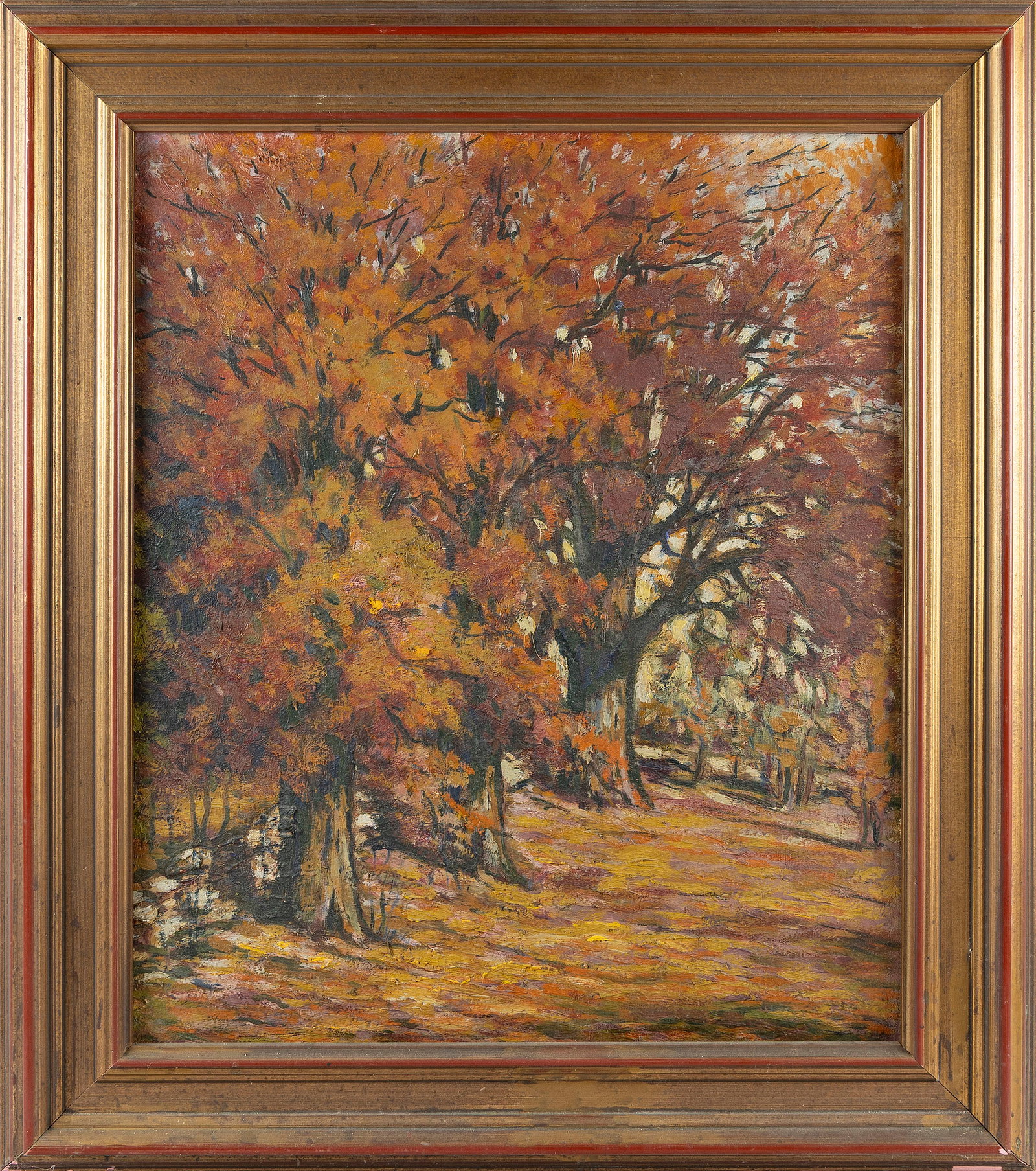AMERICAN SCHOOL (20th Century,), Autumnal landscape., Oil on board, 24" x 20". Framed 32" x 26". (1 of 1)
