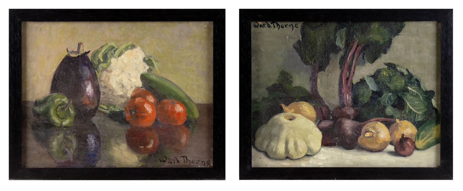 WARD CHENEY THORNE (Maine/Connecticut, 1910-1986), Pair of still lifes of vegetables., Oils on (1 of 2)