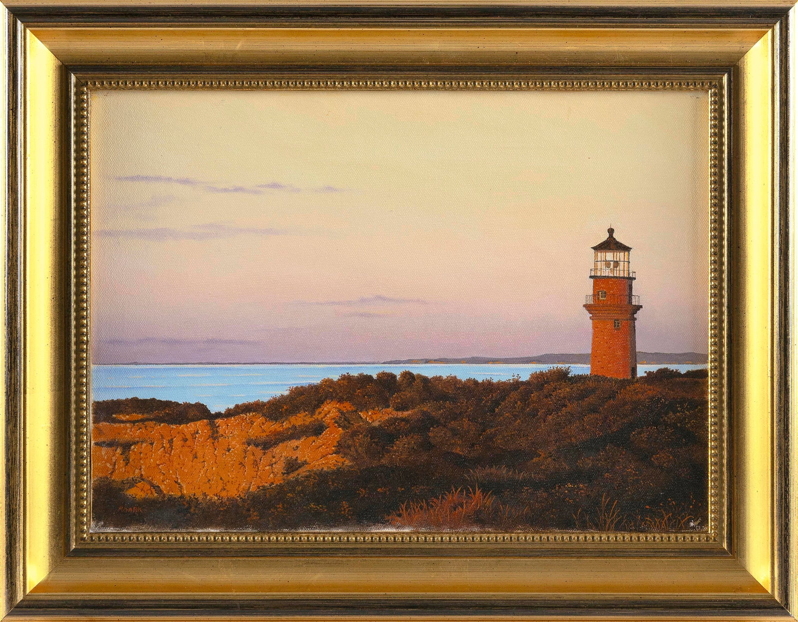 ROBERT K. ROARK (Massachusetts/New York, 1944-2026), "Island Twilight"., Oil on canvas, 10" x 14".: ROBERT K. ROARK Massachusetts/New York, 1944-2026 "Island Twilight". Signed lower left "Roark". Signed and titled on stretcher. Oil on canvas, 10" x 14". Framed 14" x 18".
